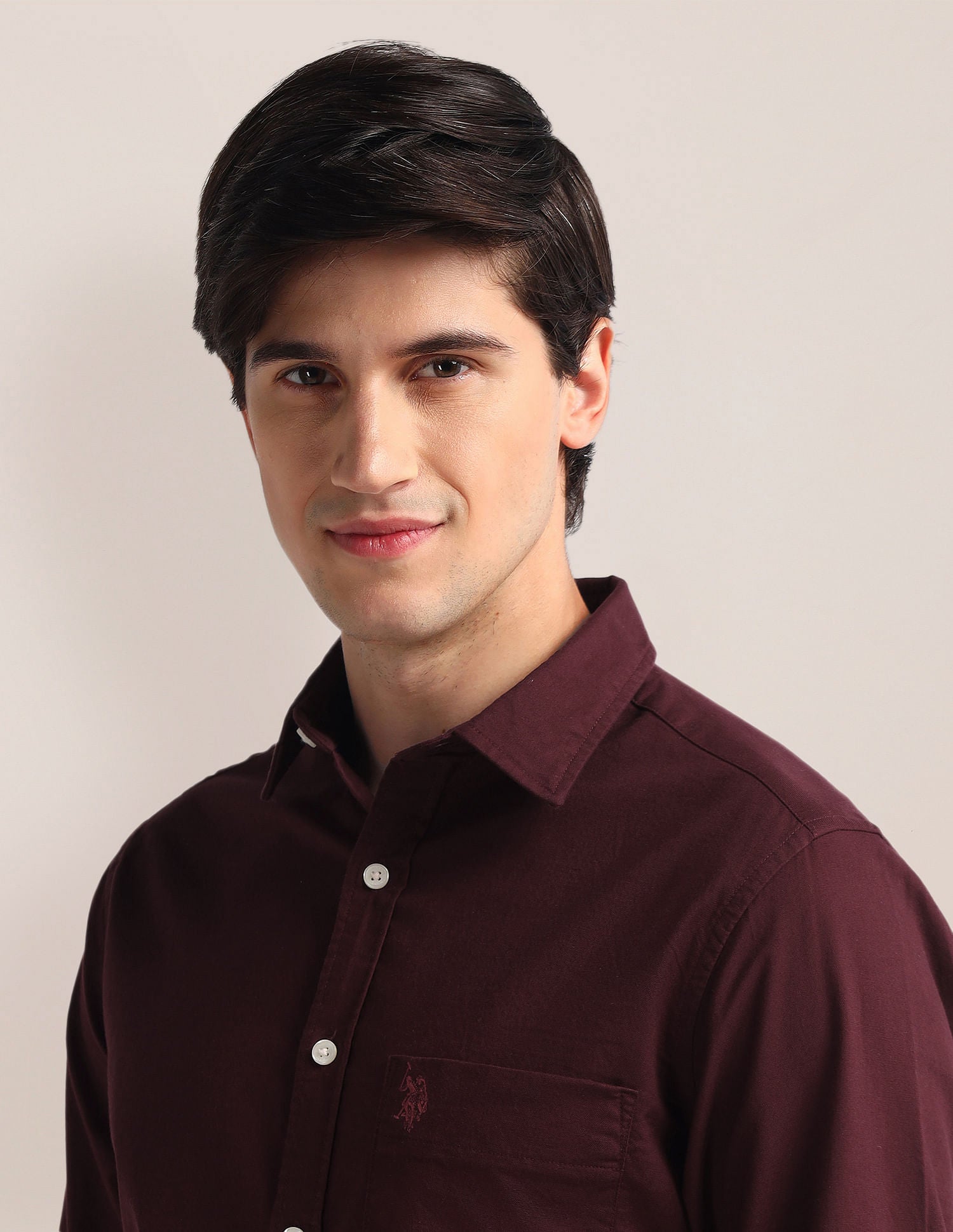 Tailored Fit Solid Shirt Maroon - U.S. Polo Assn. India | Large