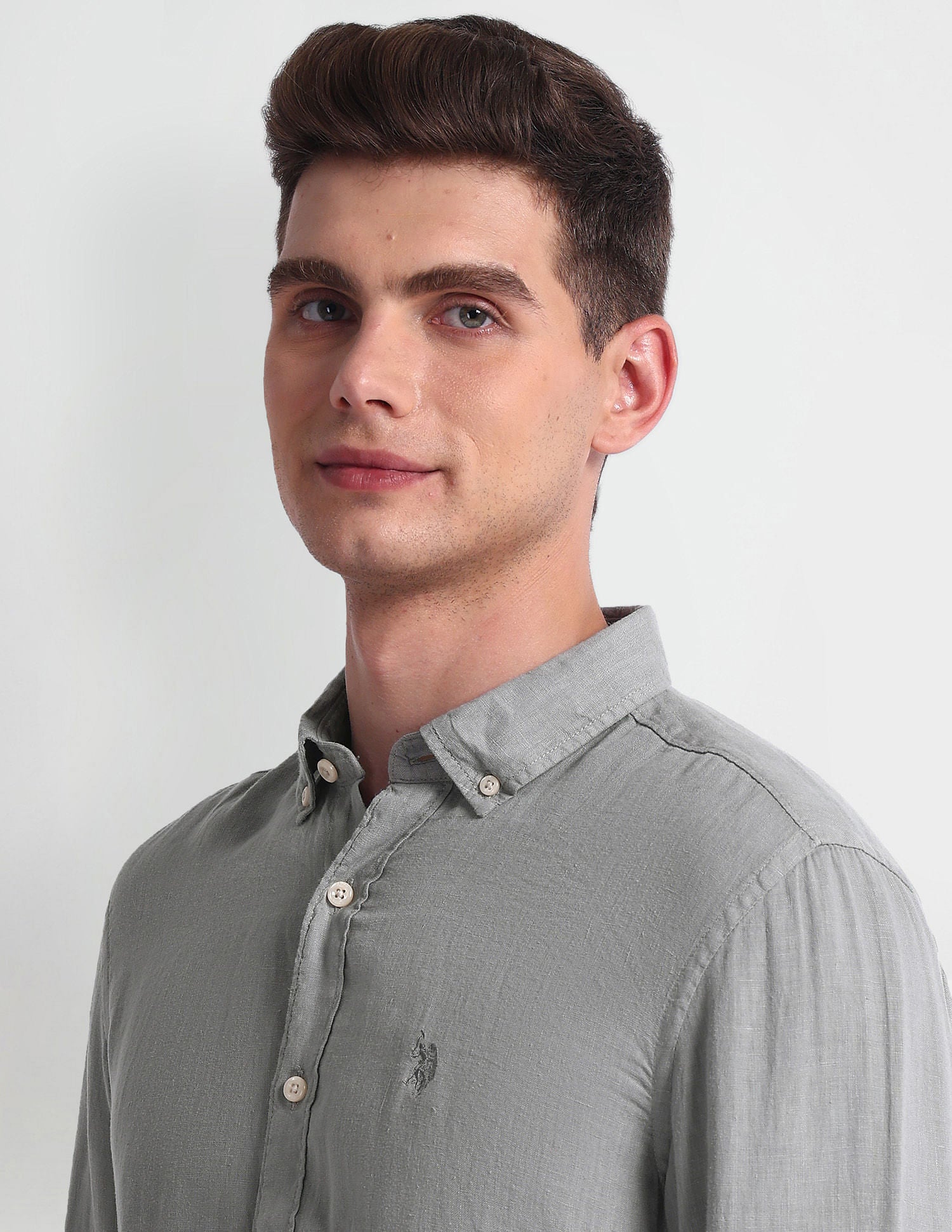 Slim Fit Solid Shirt Light Grey - U.S. Polo Assn. India | Large
