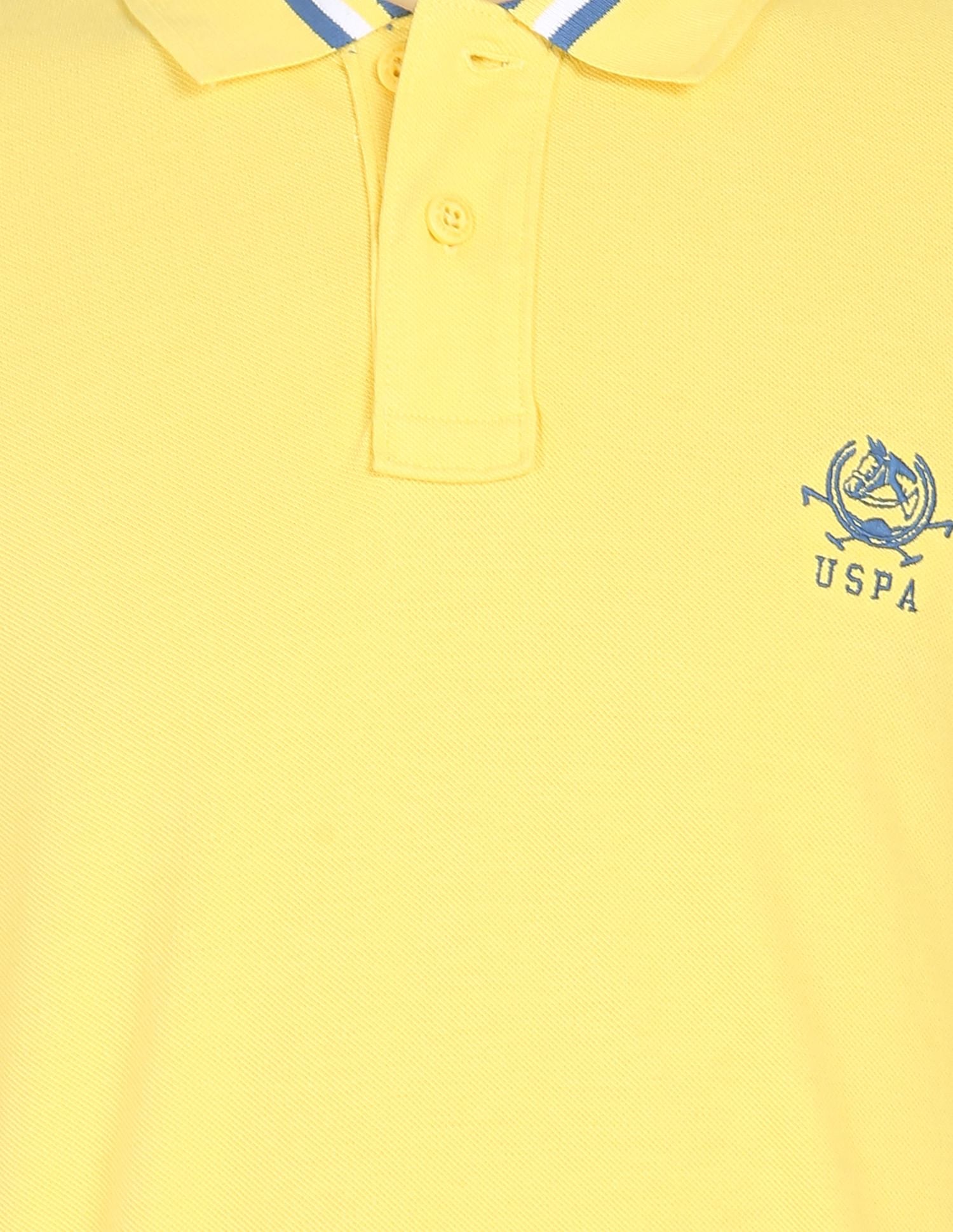 Men Light Yellow Cotton Solid Polo Shirt Light Yellow - U.S. POLO ASSN. | Large