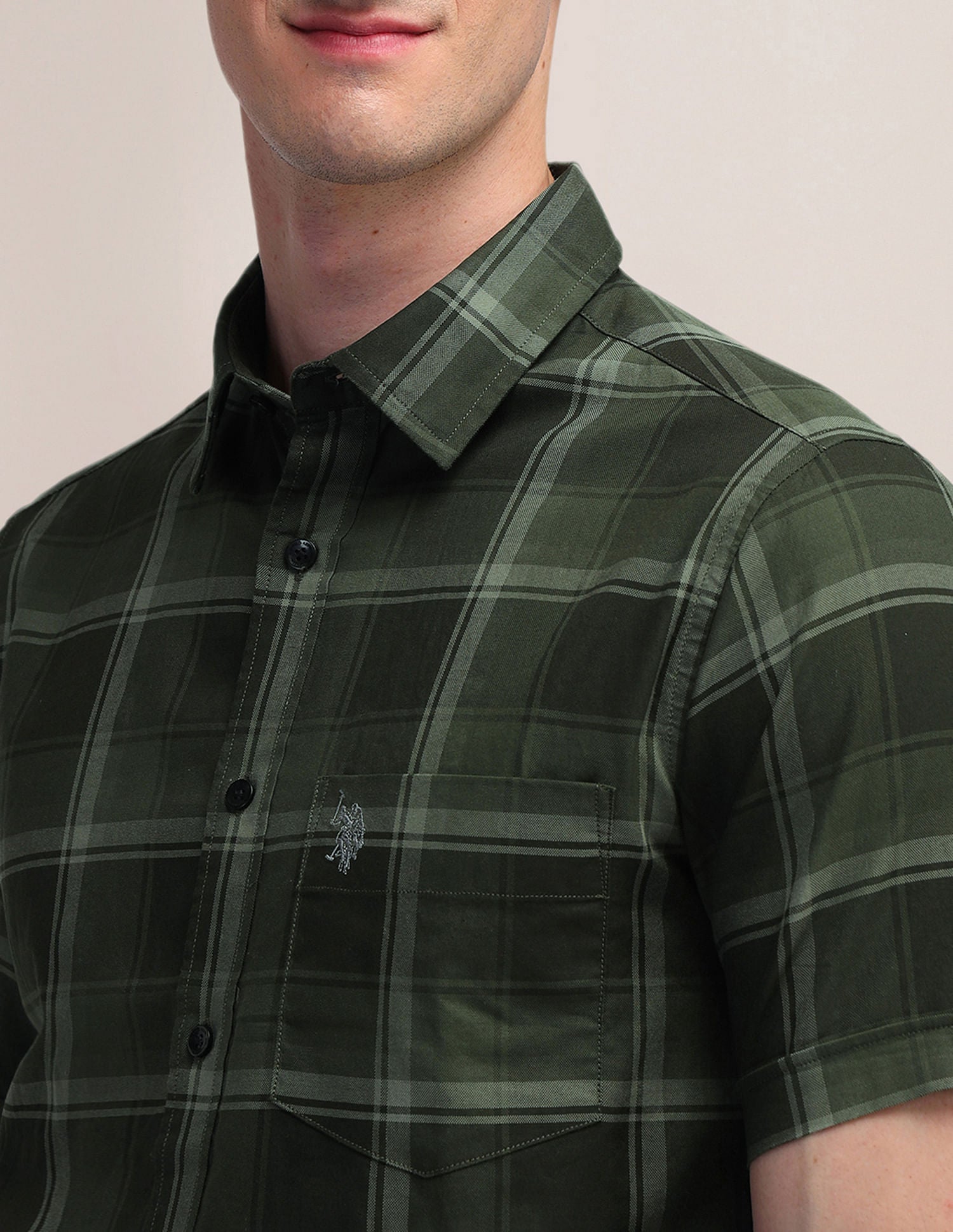 Plaid Checked Oxford Shirt Olive - U.S. Polo Assn. India | Large