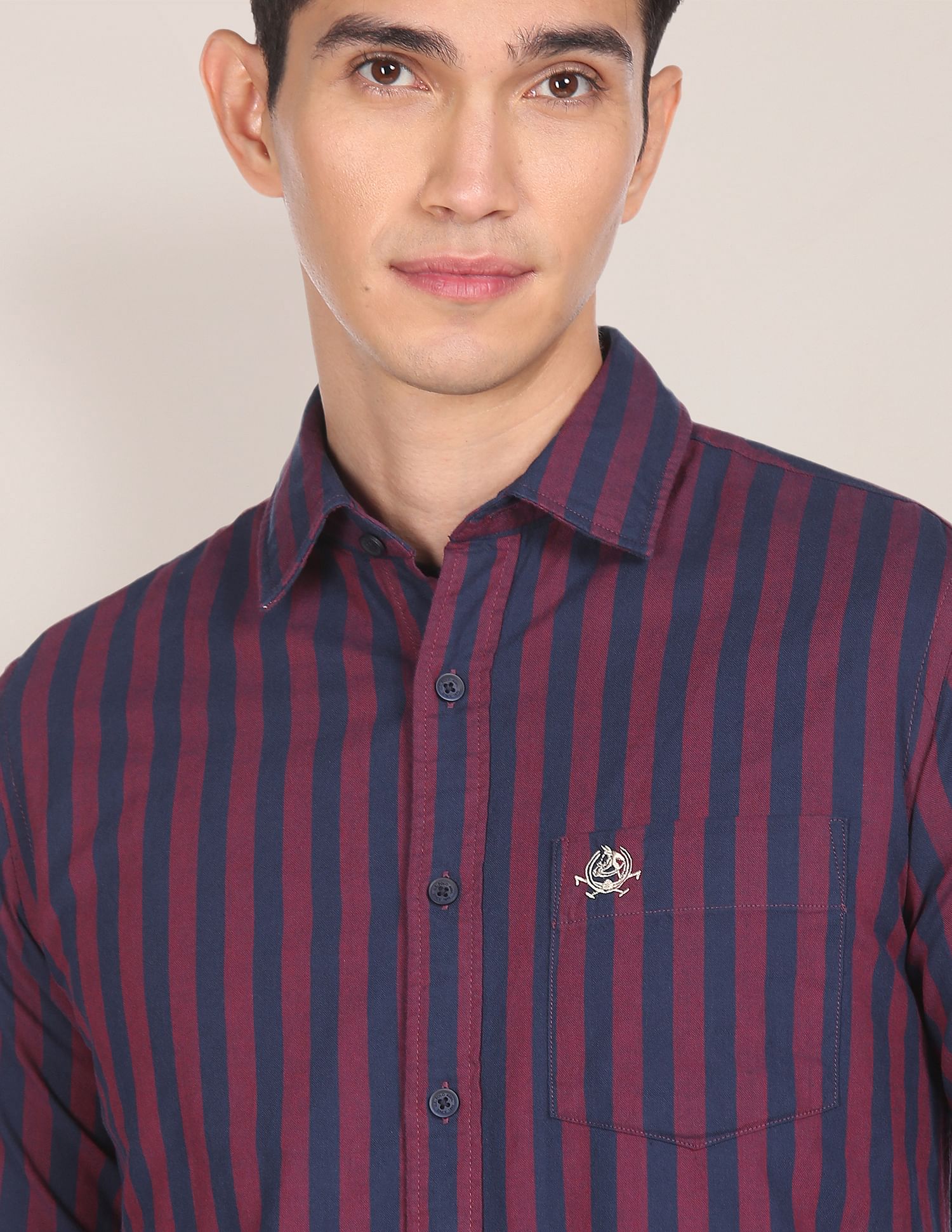 Men Maroon And Navy Striped Cotton Formal Shirt Maroon and Navy - U.S. POLO ASSN. | Large