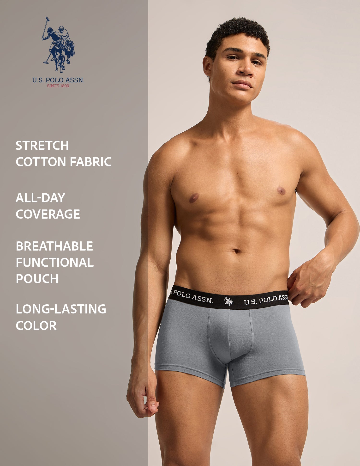 All Day Breathable OET26 Trunks - Pack of 3 Grey/Red/Black - U.S. Polo Assn. India | Large