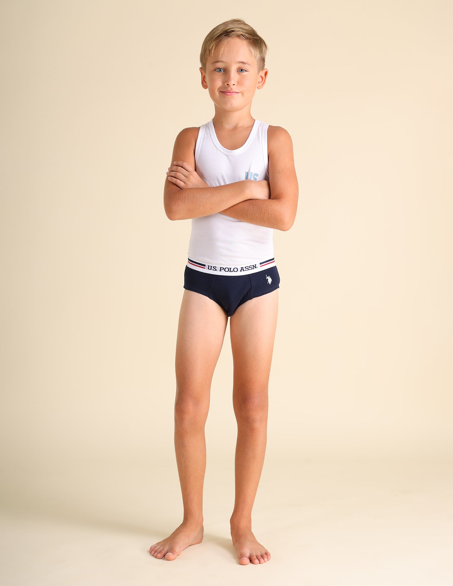 Mid Rise Cotton Spandex EKB03 Briefs - Pack Of 3 White, Green and Navy - U.S. POLO ASSN. | Large