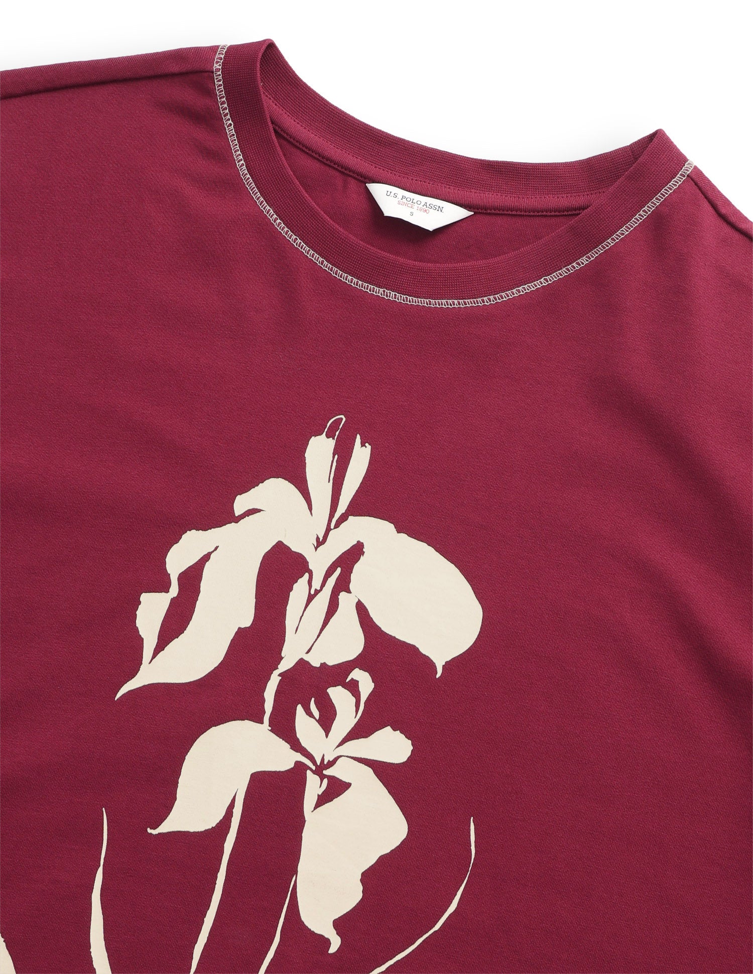 Floral Brand Embroidered Boyfriend Fit T-Shirt Maroon - U.S. Polo Assn. India | Large