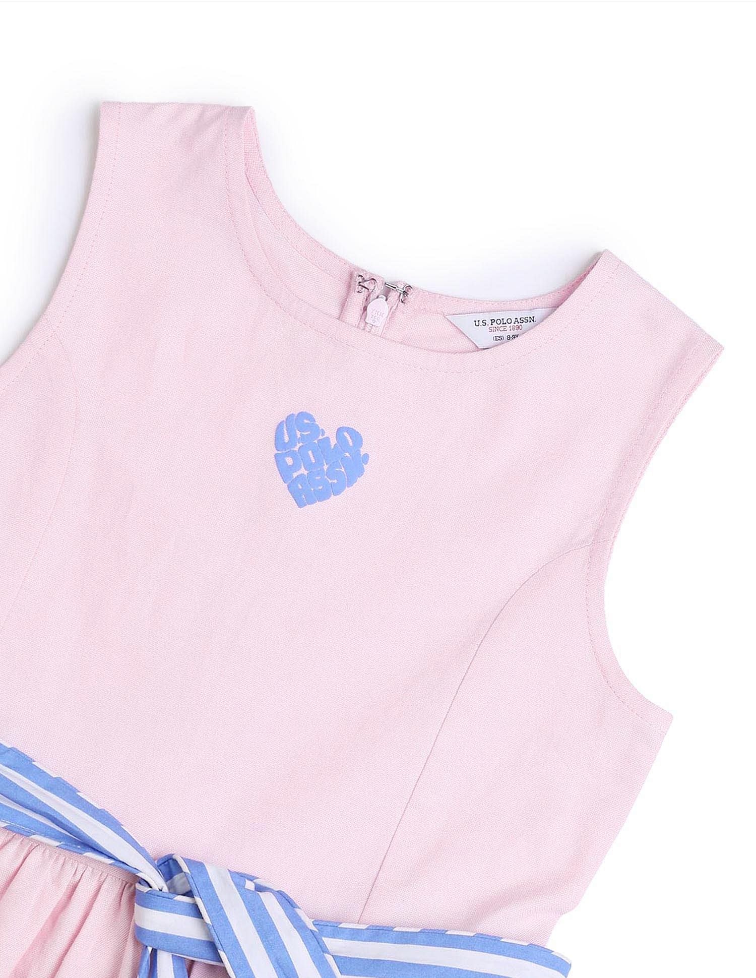 Girls Belted Fit And Flare Dress Pink - U.S. POLO ASSN. | Large