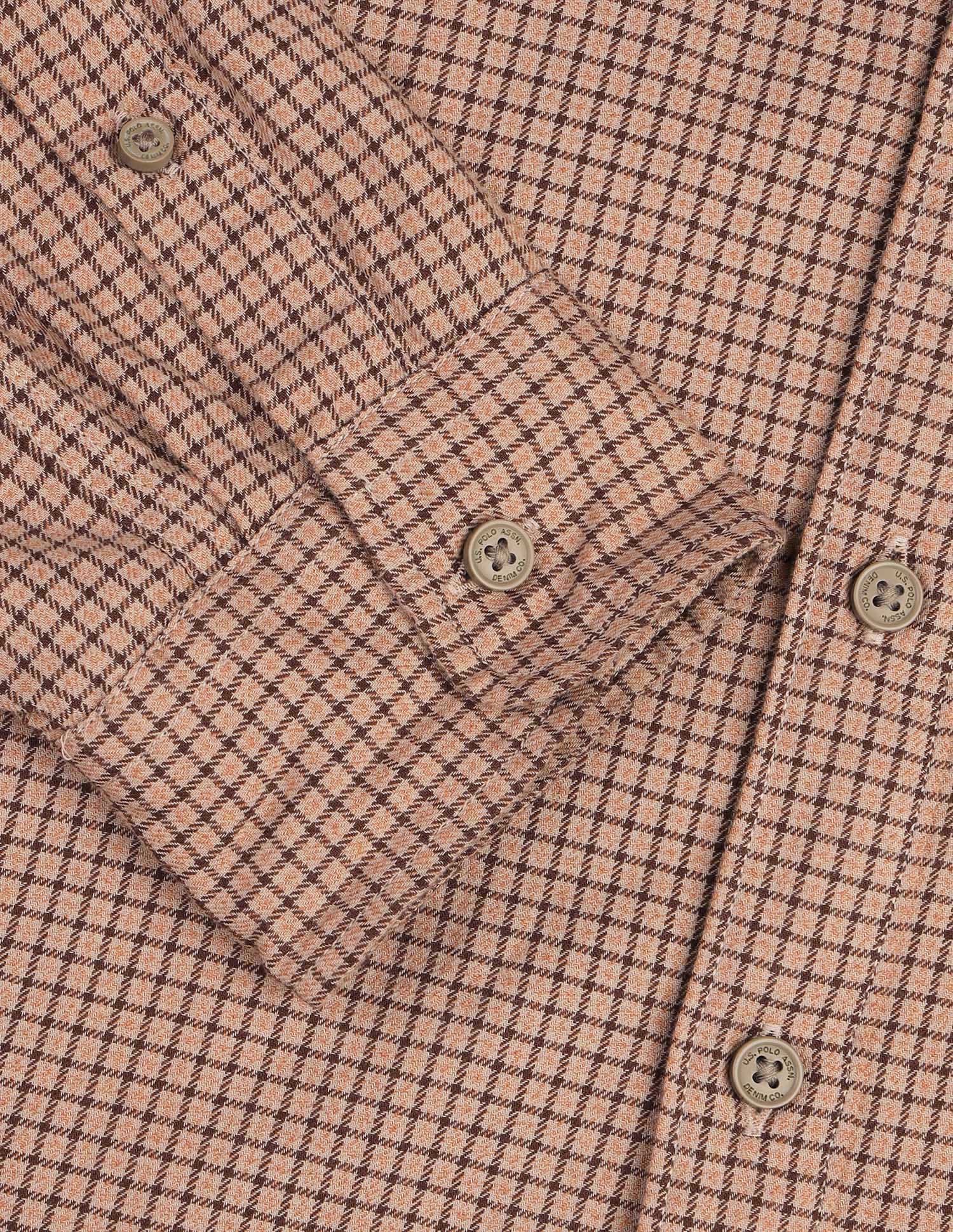 Micro Checked Regular Fit Shirt Beige - U.S. Polo Assn. India | Large