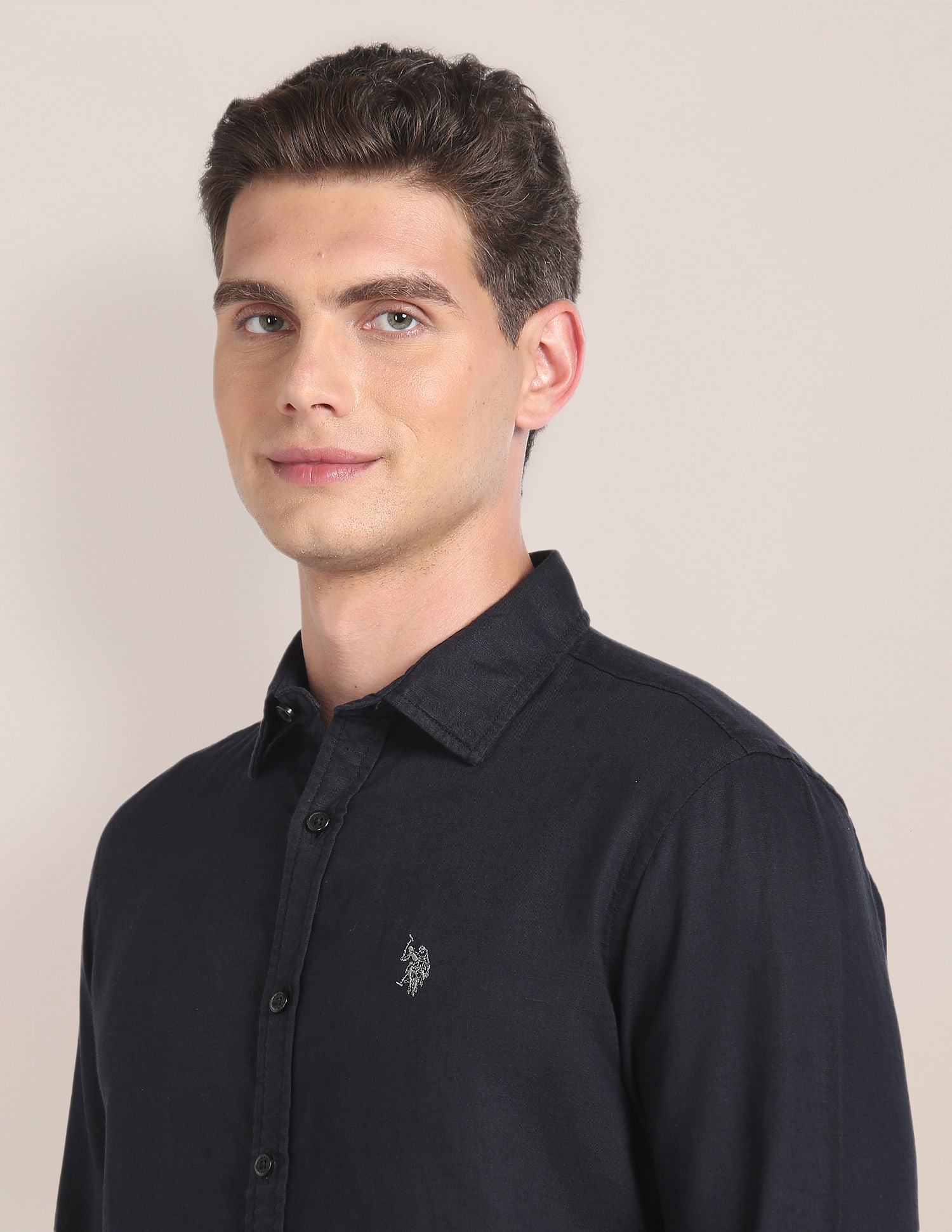 Linen Tailored Fit Shirt Black - U.S. POLO ASSN. | Large