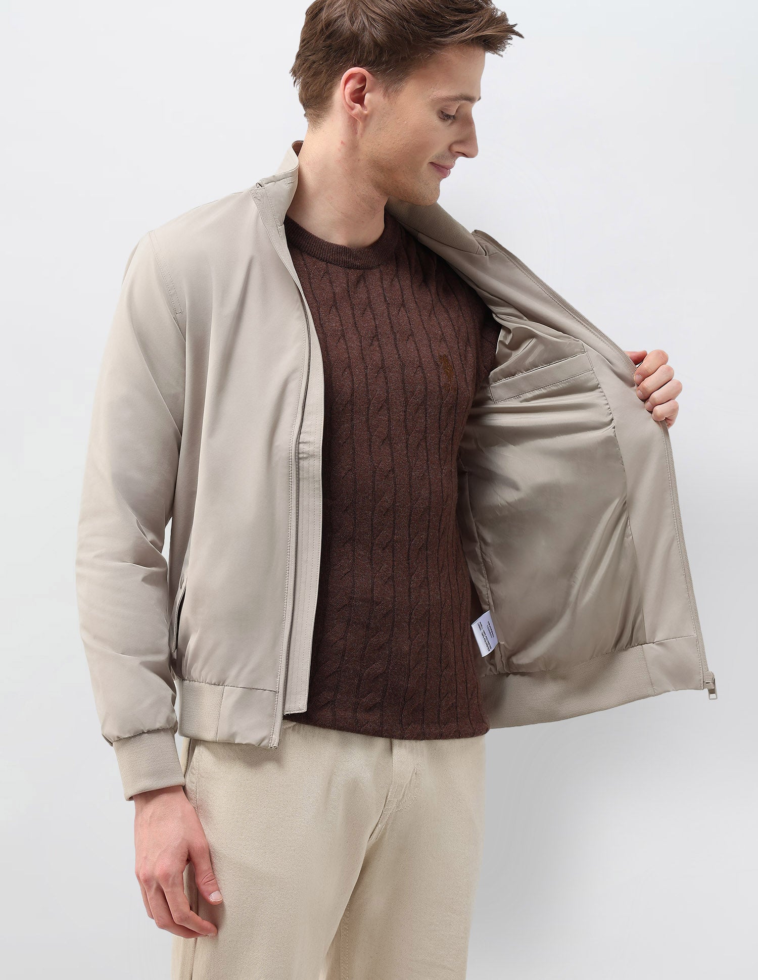 Regular Fit Solid Casual Jacket Beige - U.S. Polo Assn. India | Large