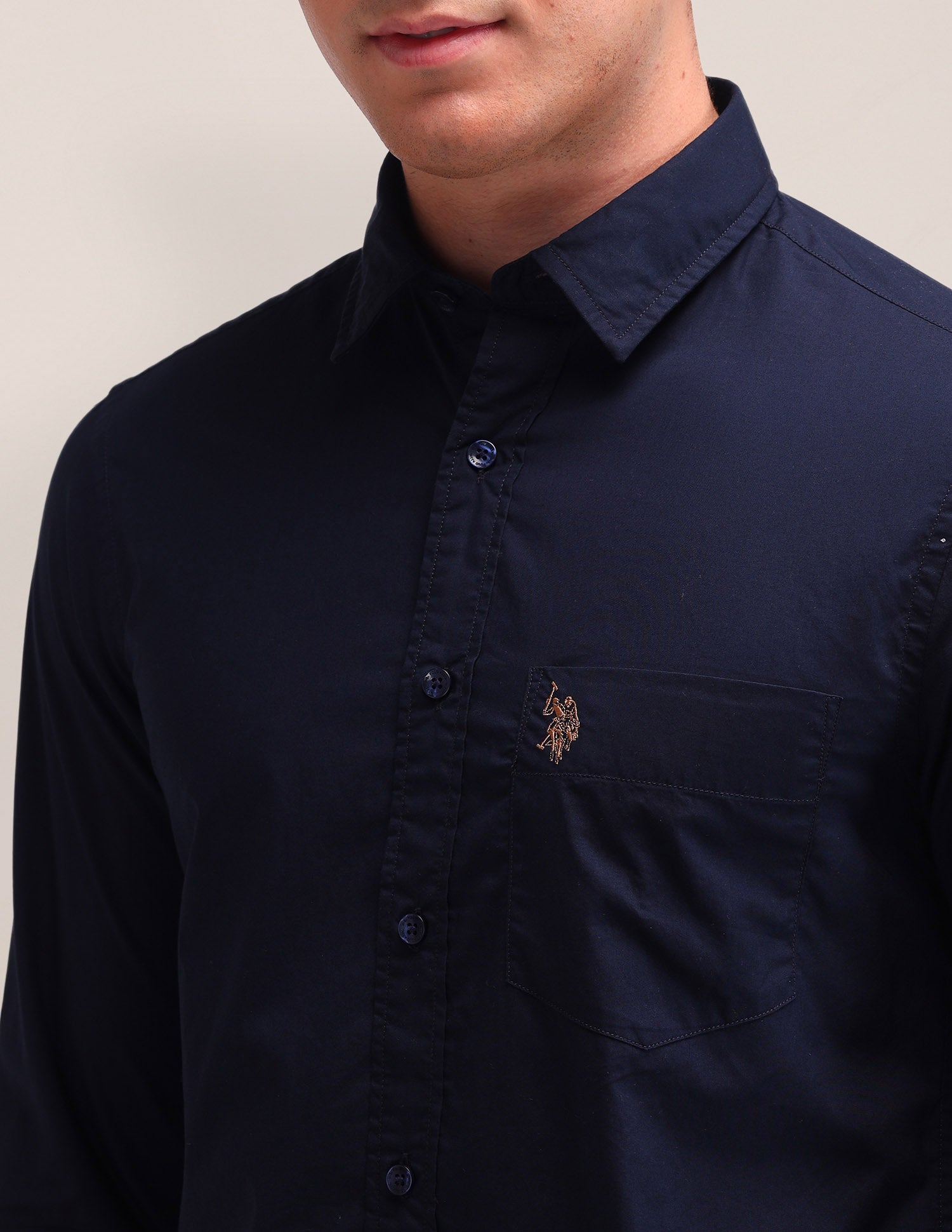 Solid Pattern Poplin Shirt Navy - U.S. Polo Assn. India | Large