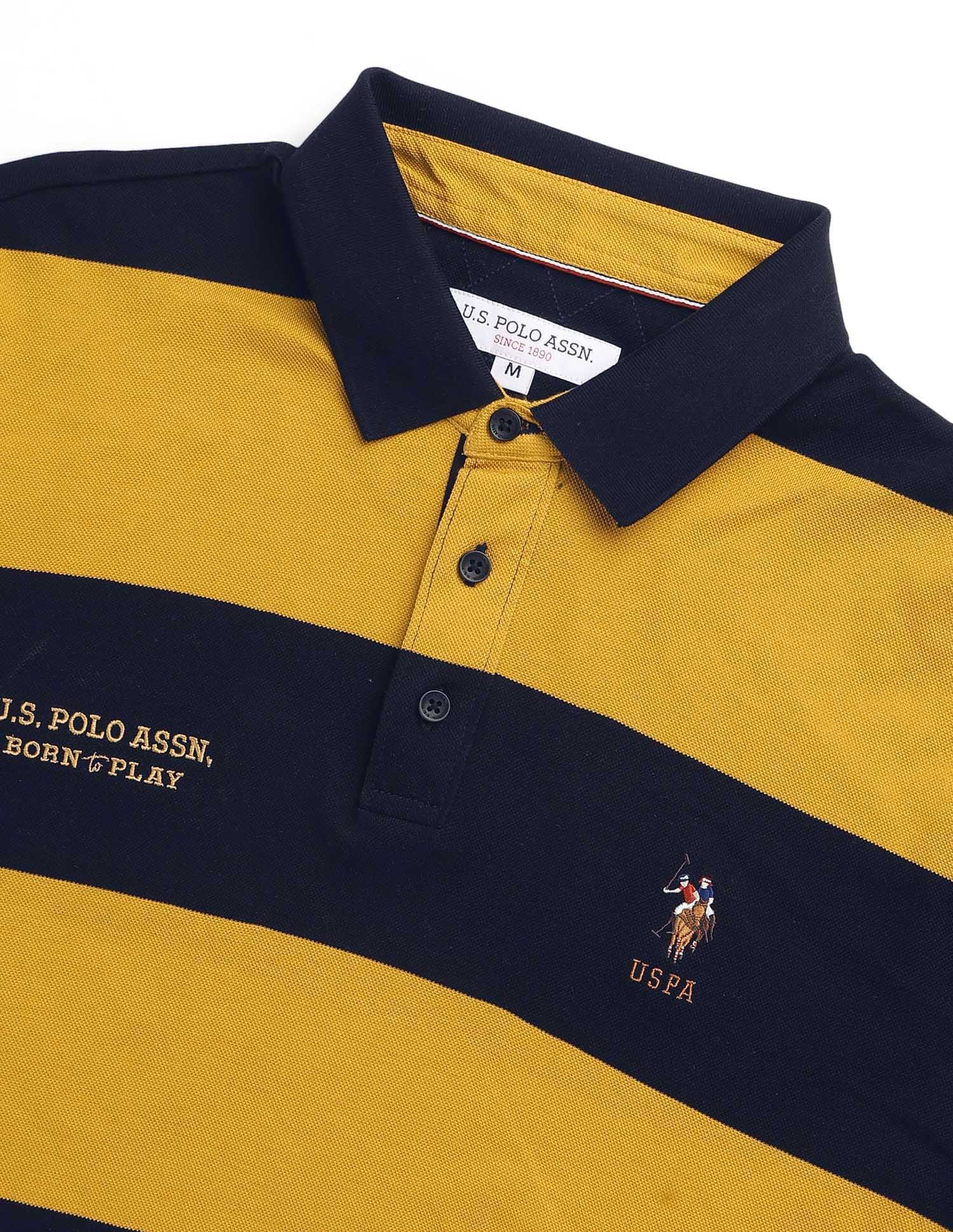 Horizontal Striped Varsity Theatre Polo Shirt Dark Yellow - U.S. POLO ASSN. | Large