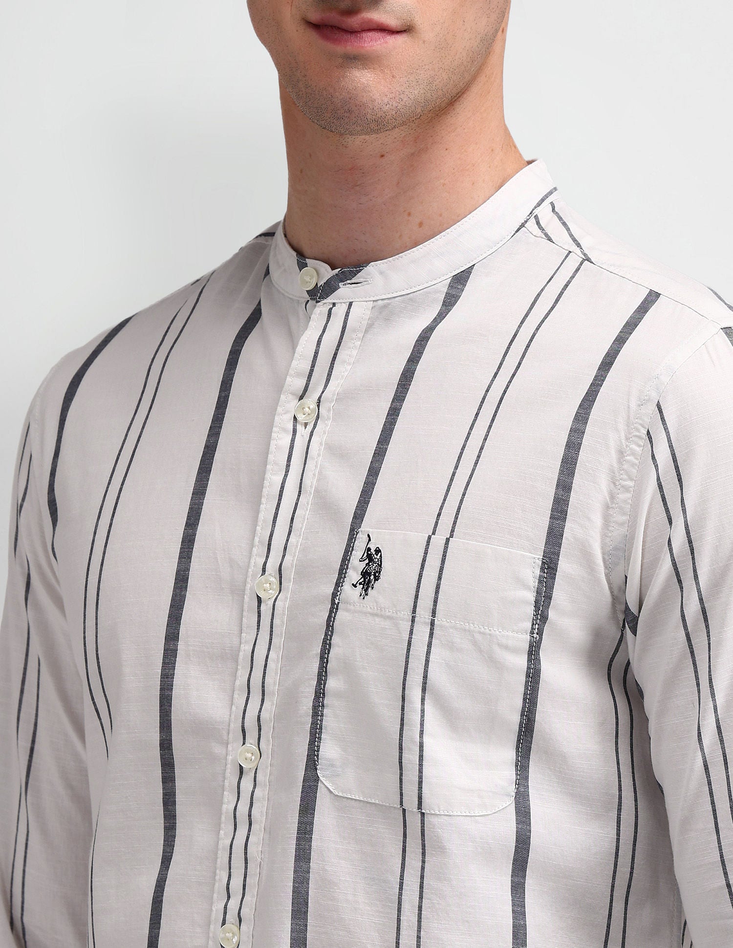 Slim Fit Vertical Striped Shirt Light-Grey - U.S. Polo Assn. India | Large