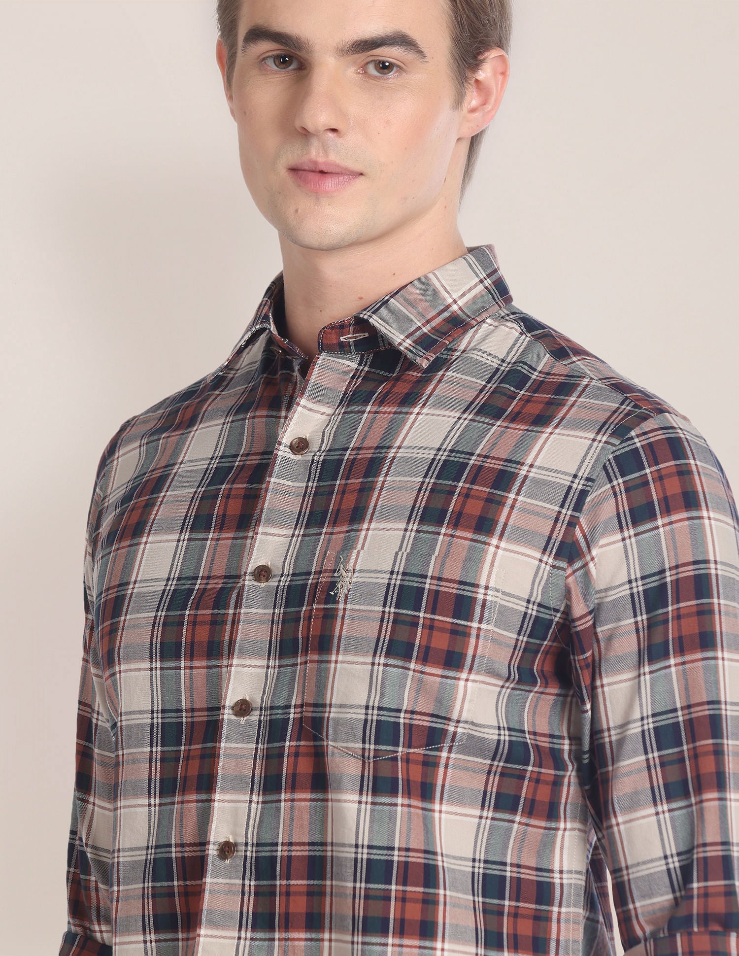 Tartan Check Cotton Shirt Khaki - U.S. Polo Assn. India | Large