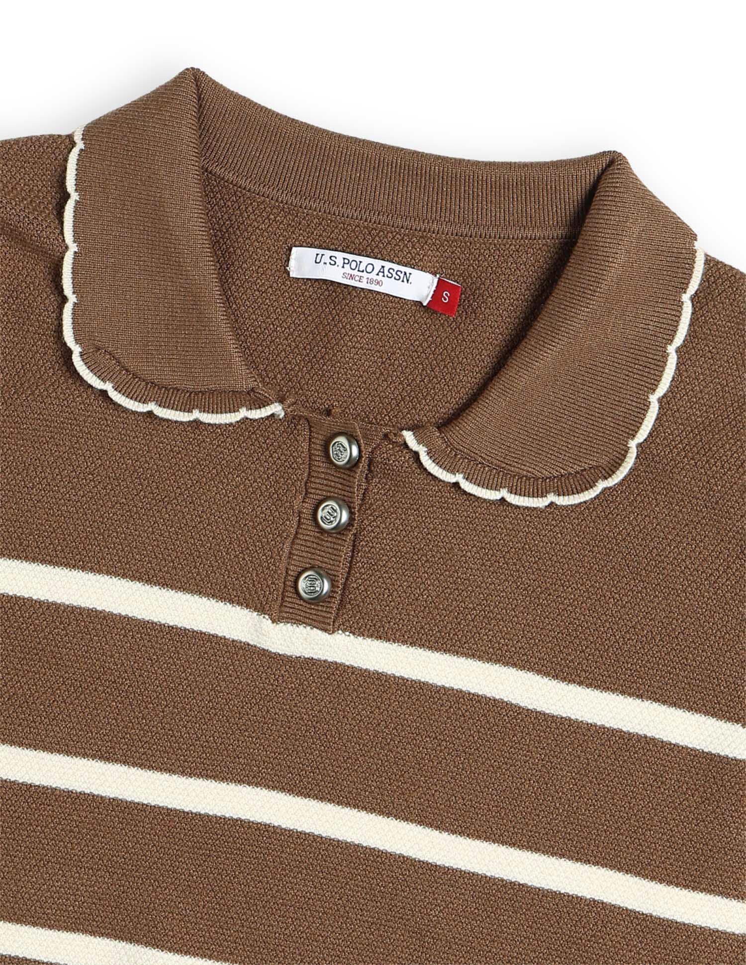 Horizontal Striped Ribbed Knit Sweater Brown - U.S. POLO ASSN. | Large