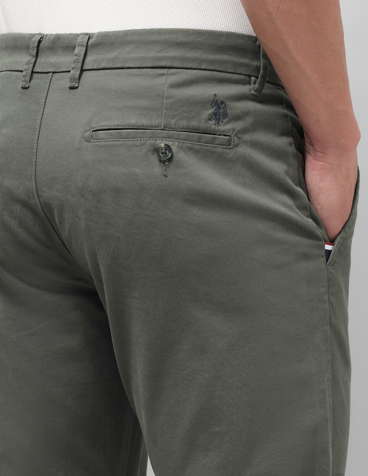 Satin Straight Fit Trousers Olive - U.S. Polo Assn. India | Large