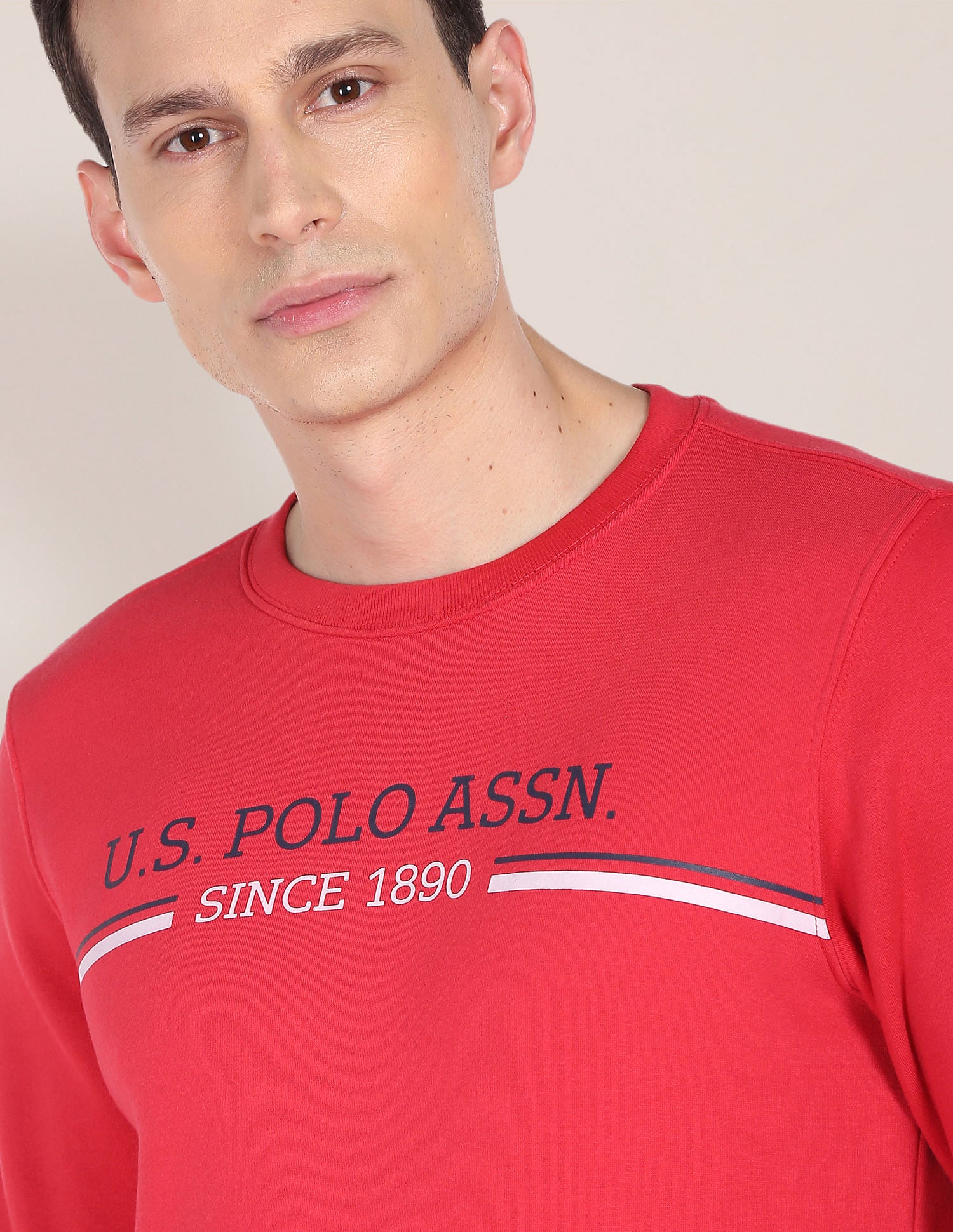 Crew Neck Printed Logo Sweatshirt Red - U.S. POLO ASSN. | Large