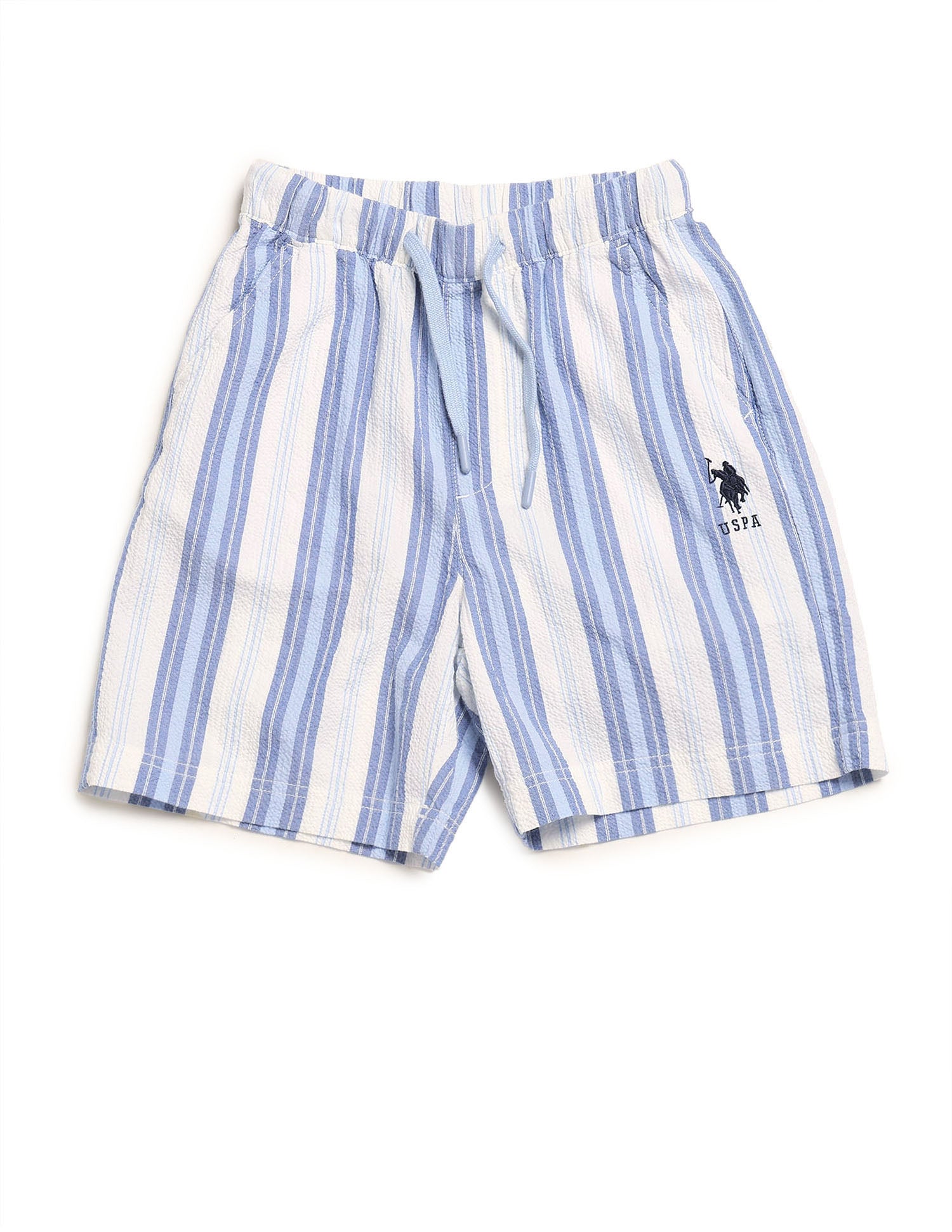 Boys Vertical Striped Regular Fit Shorts Blue - U.S. Polo Assn. India | Large