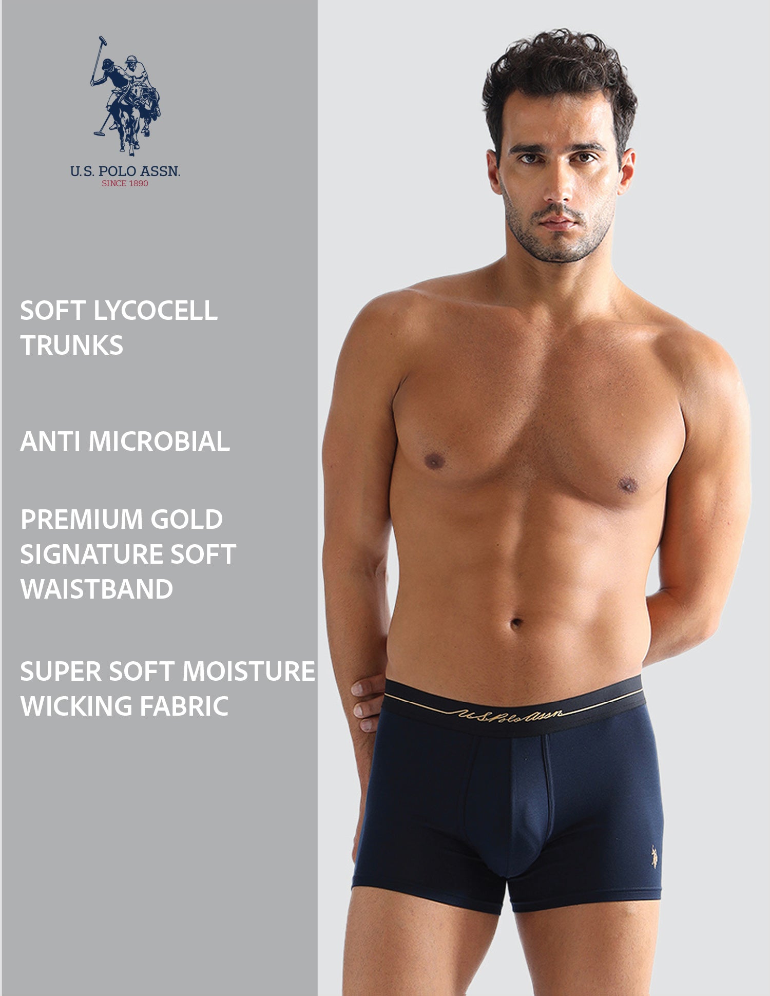 Anti Microbial Solid PT004 Trunks - Pack of 1 Navy - U.S. POLO ASSN. | Large