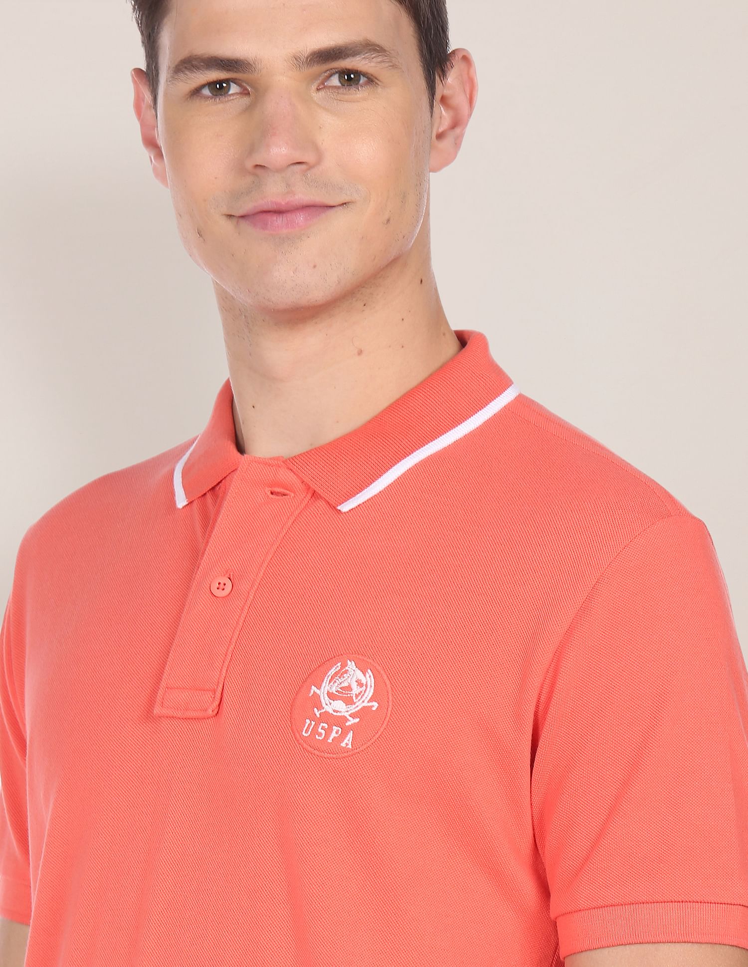 Tipped Collar Solid Polo Shirt Peach - U.S. Polo Assn. India | Large
