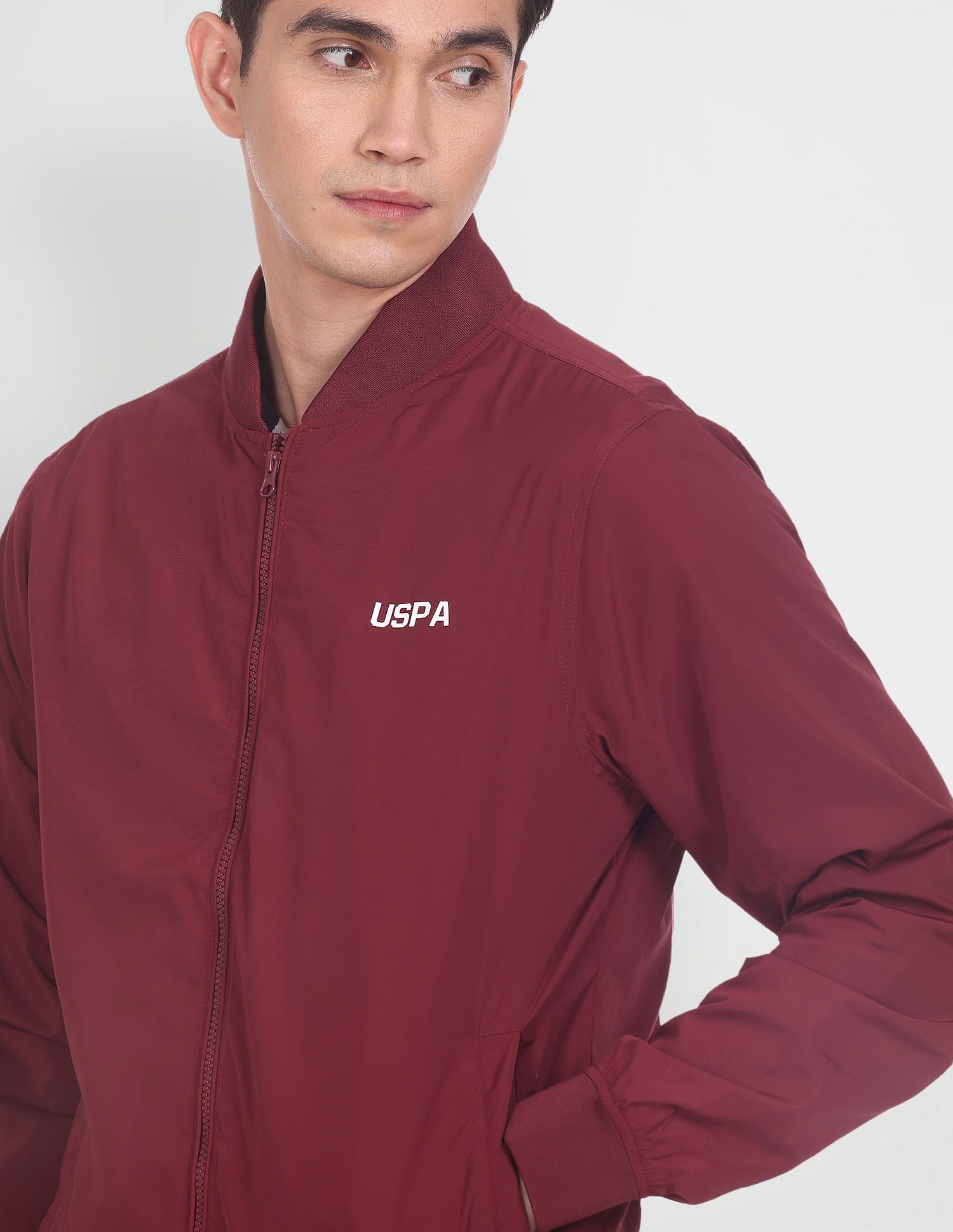 Solid Polyester Bomber Jacket Maroon - U.S. POLO ASSN. | Large