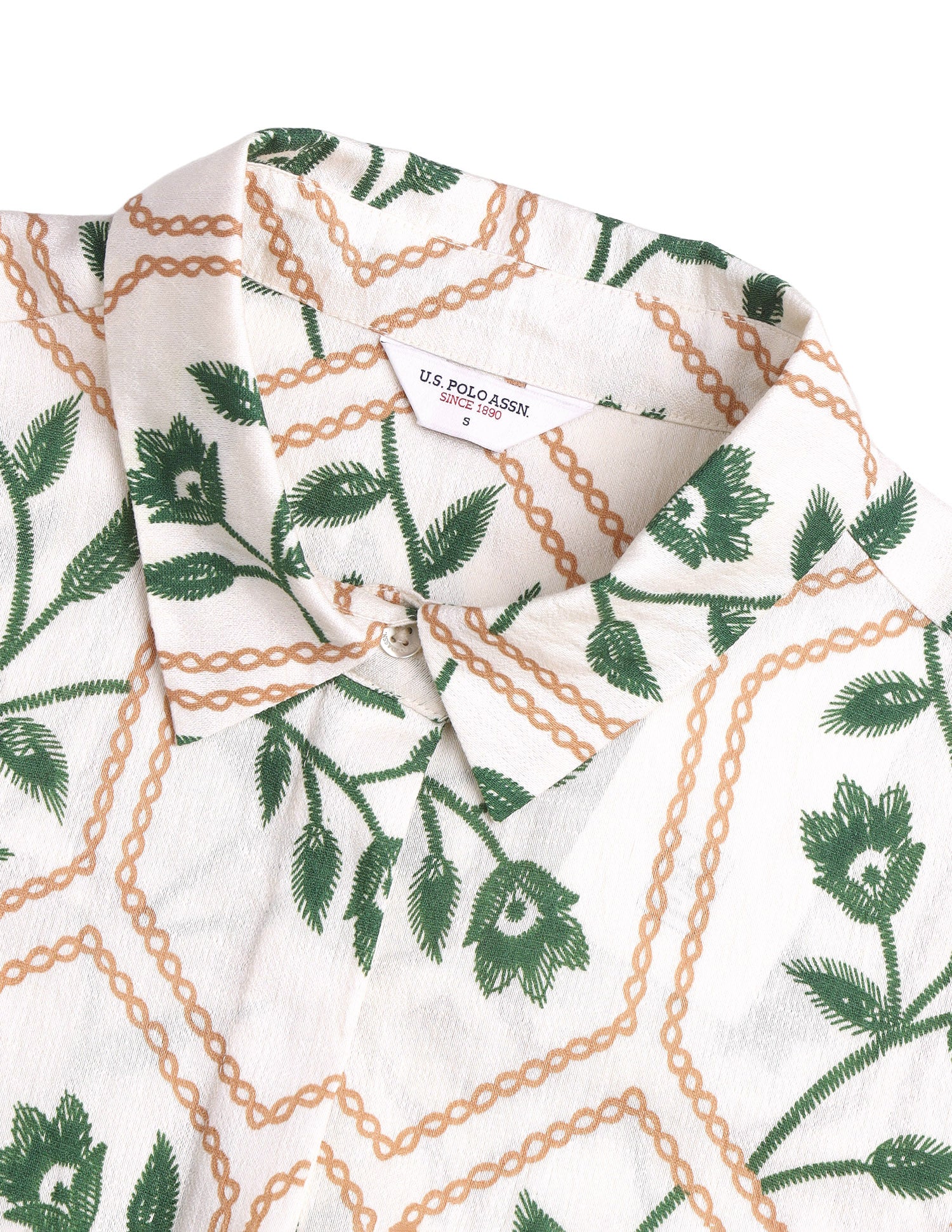 Floral Embroidered Regular Fit Shirt Off White - U.S. Polo Assn. India | Large