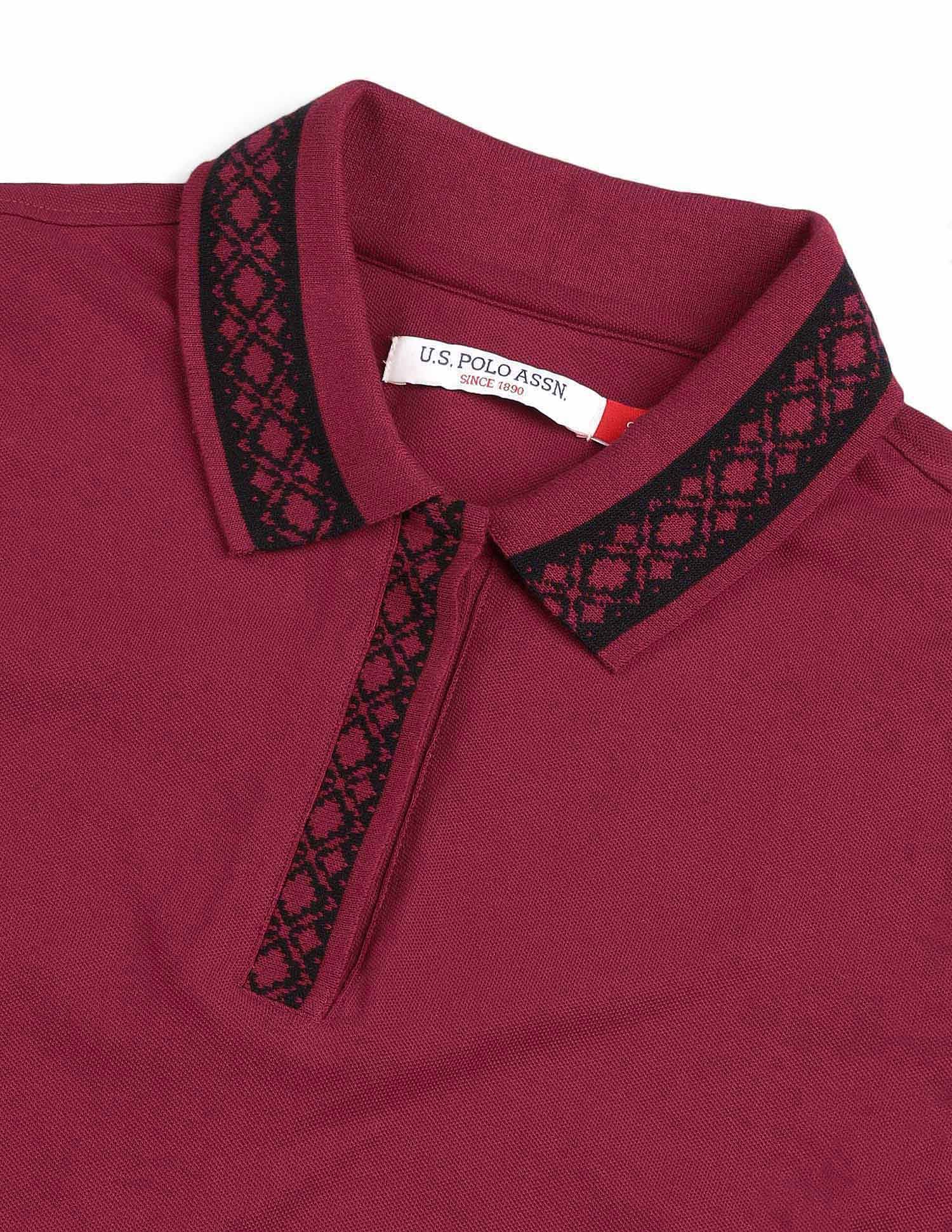 Jacquard Collar Solid Polo Shirt Dark Red - U.S. POLO ASSN. | Large
