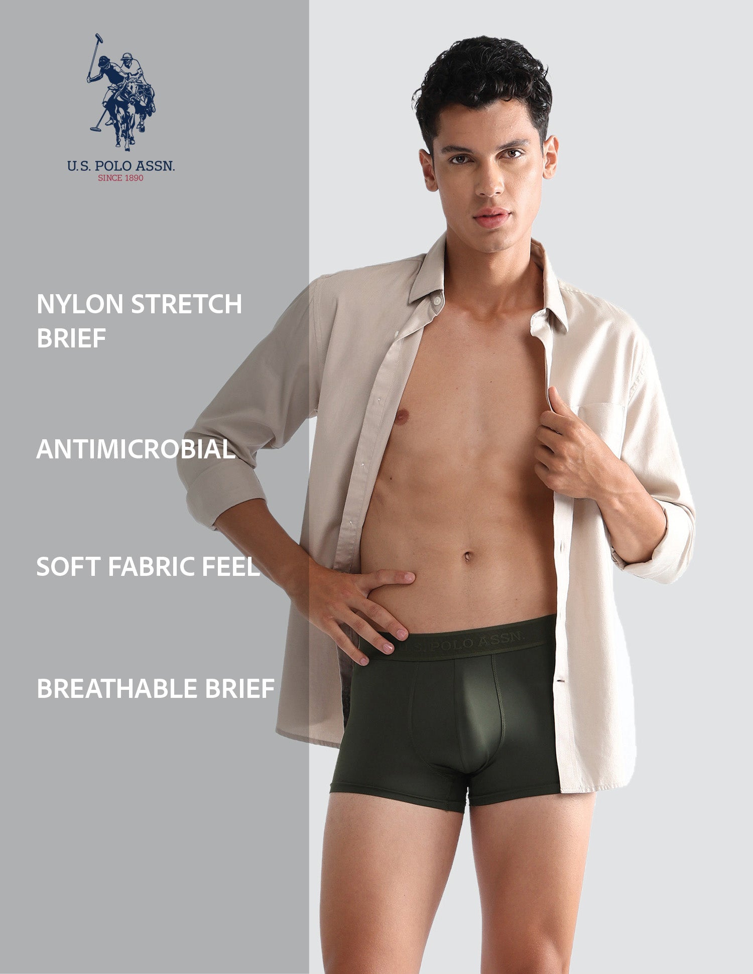 Moisture Wicking AT001 Active Trunks - Pack Of 1 Olive - U.S. POLO ASSN. | Large