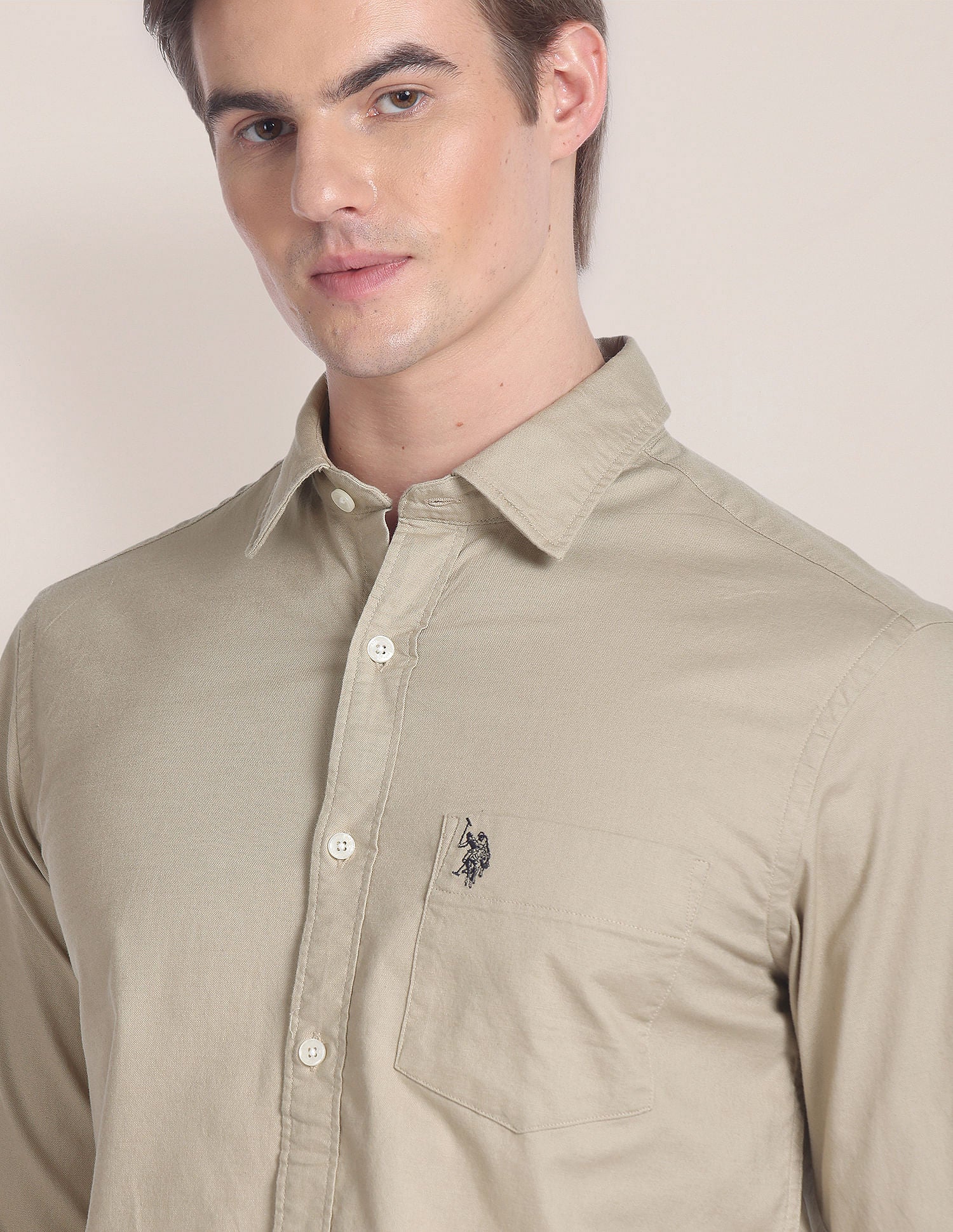 Solid Dobby Shirt Khaki - U.S. POLO ASSN. | Large
