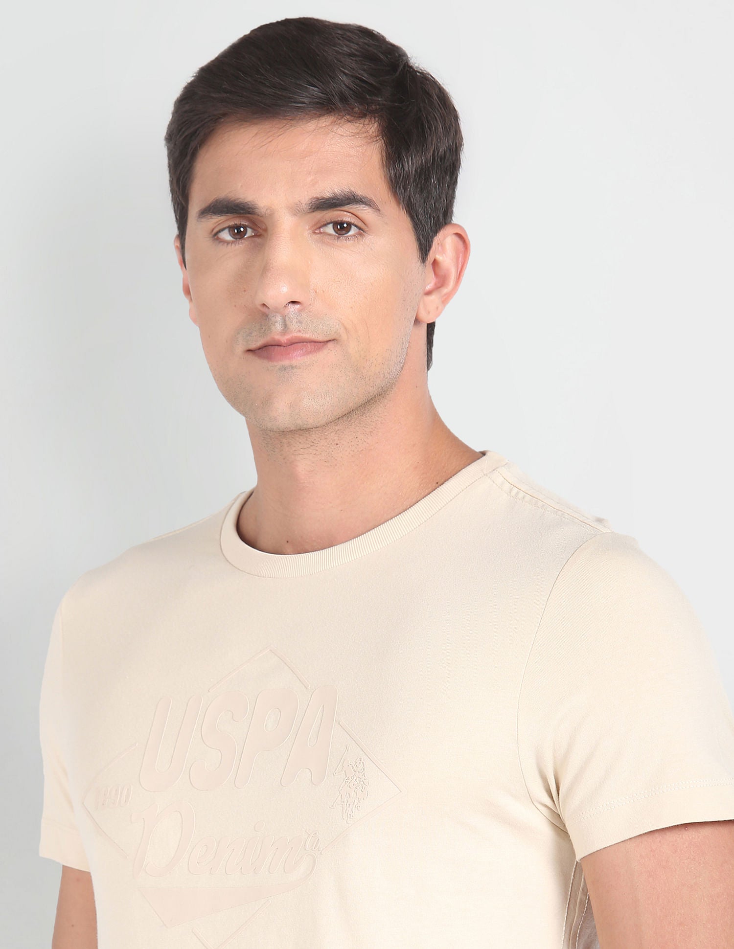 Tonal Brand Print Muscle Fit T-Shirt Beige - U.S. Polo Assn. India | Large