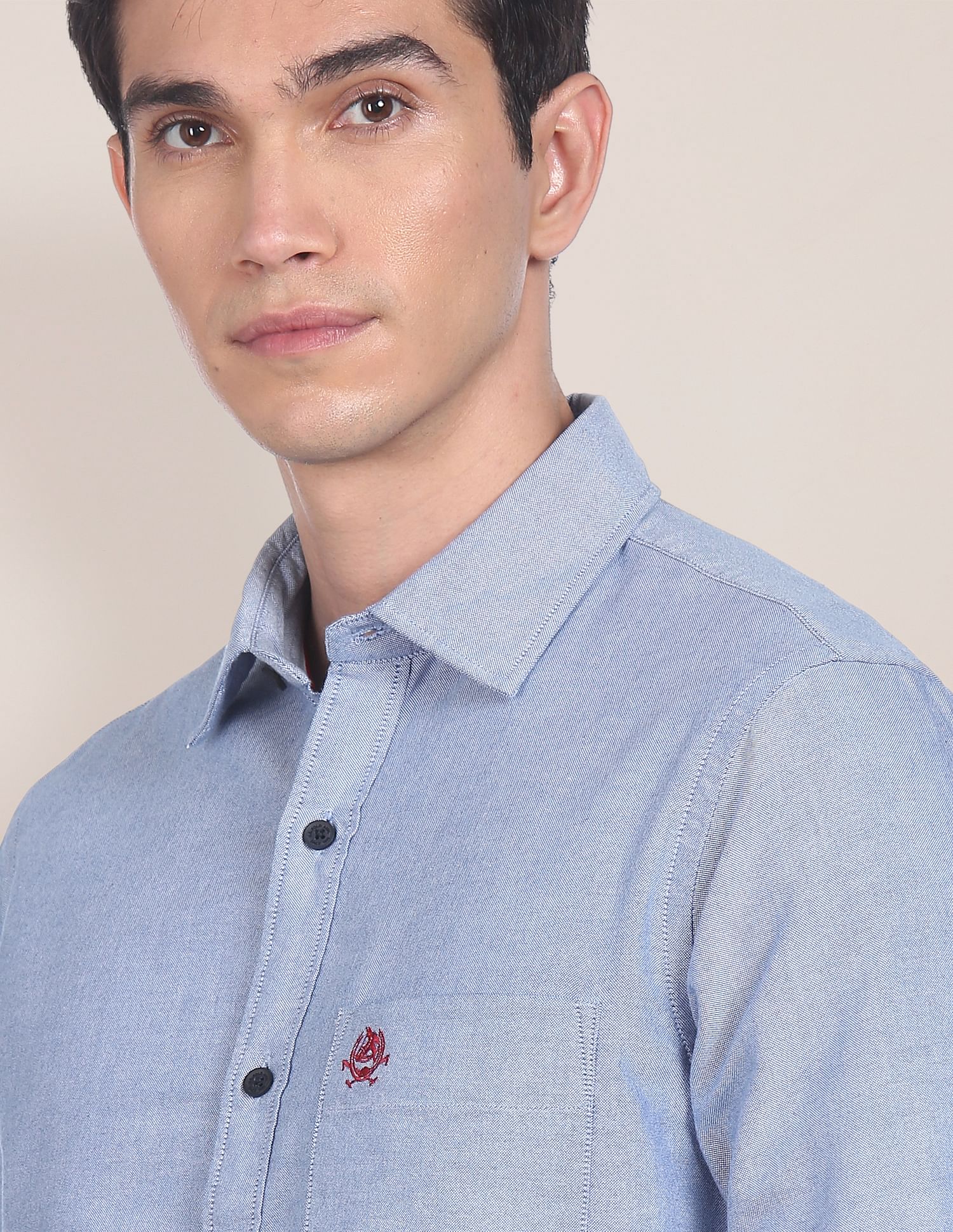 Solid Spread Collar Casual Shirt Blue - U.S. Polo Assn. India | Large