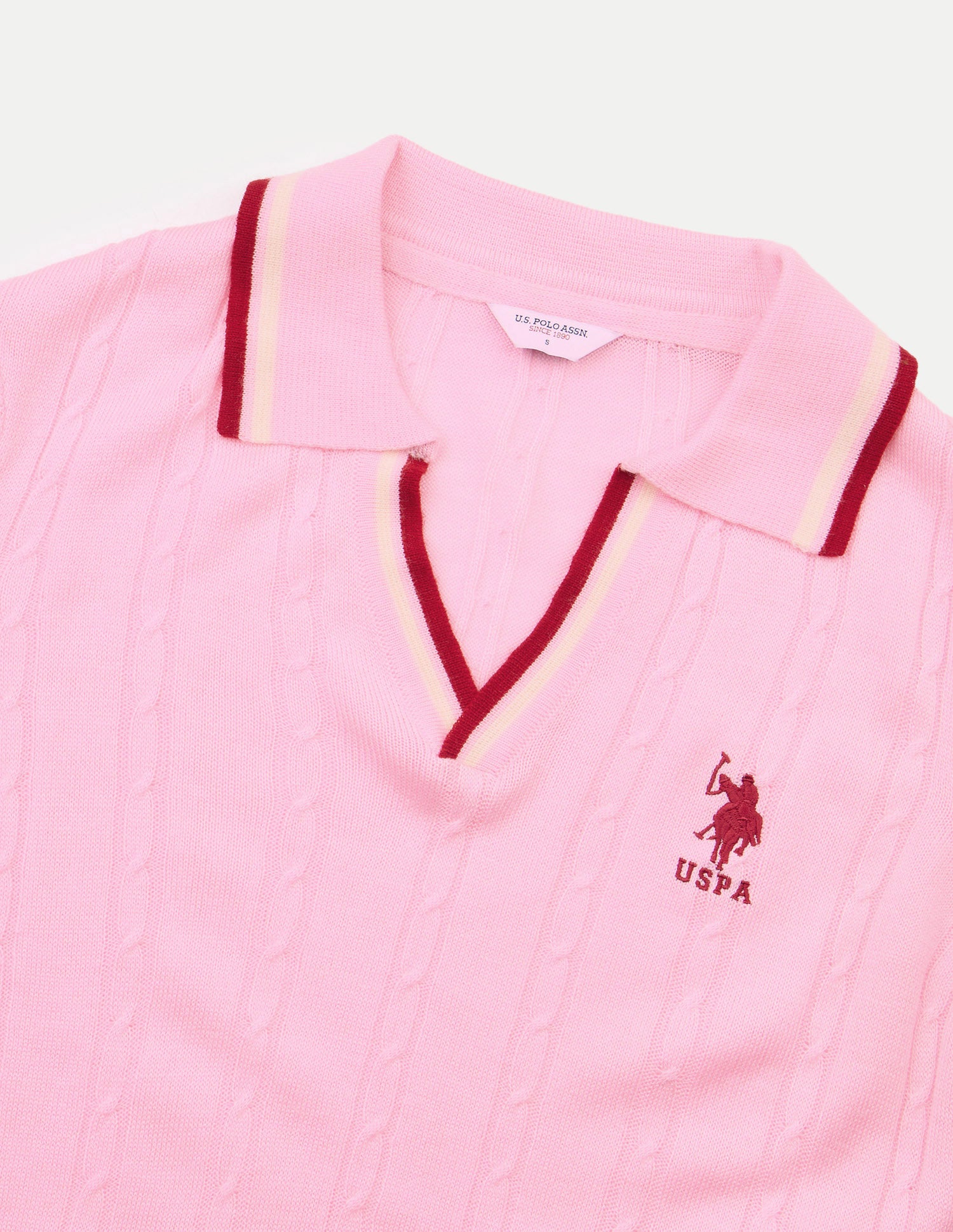 Cable Patterned Knit Regular Fit Sweater Pink - U.S. Polo Assn. India | Large