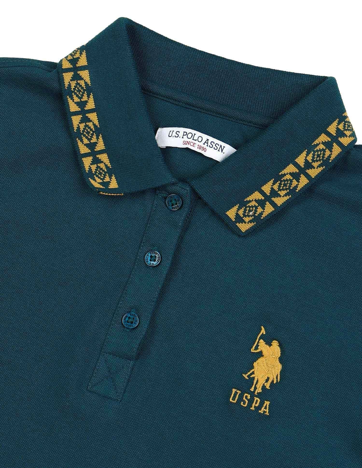 Jacquard Collar Regular Fit Polo Shirt Teal - U.S. POLO ASSN. | Large