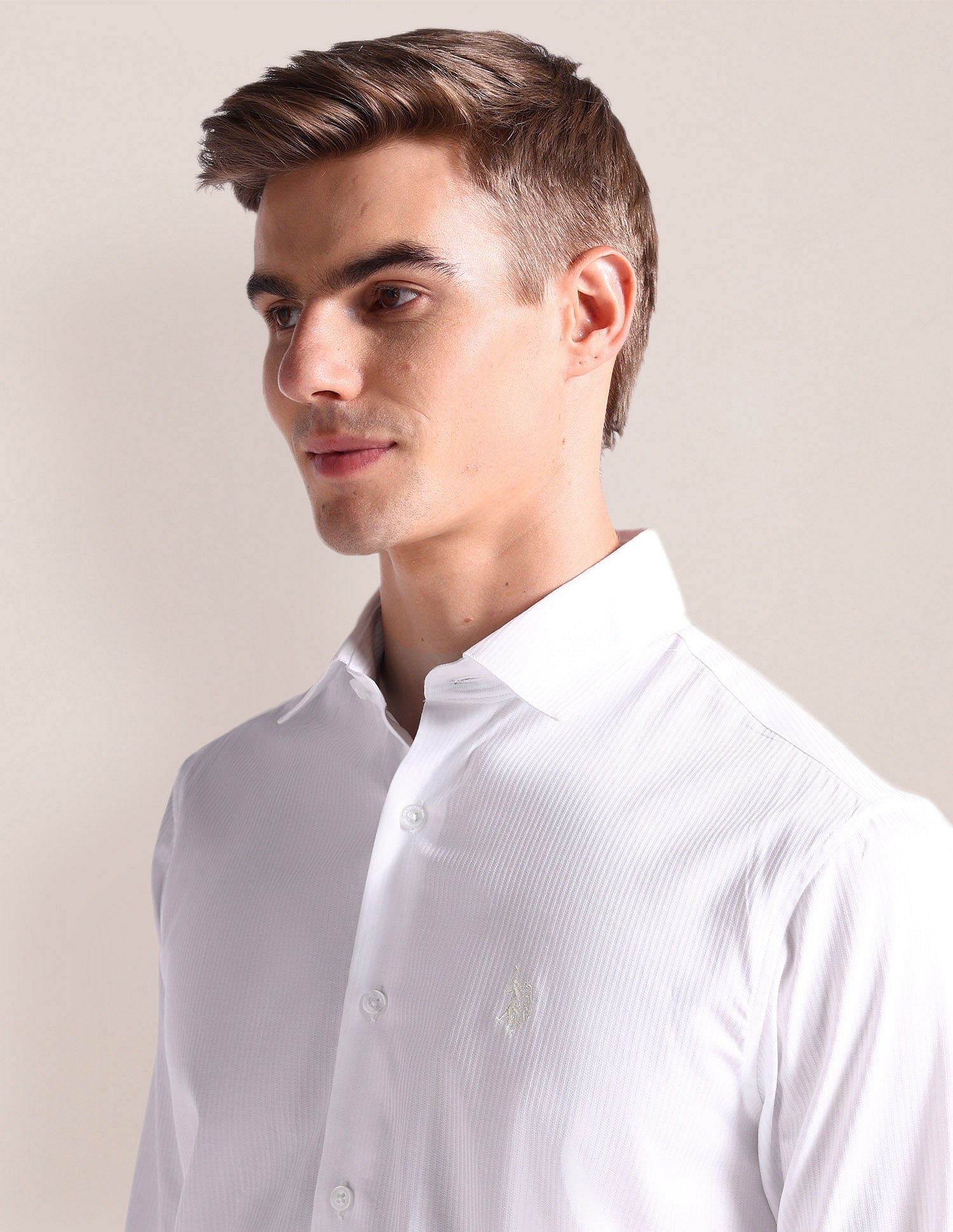 Semi Cutaway Collar Vertical Stripe Shirt White - U.S. Polo Assn. India | Large