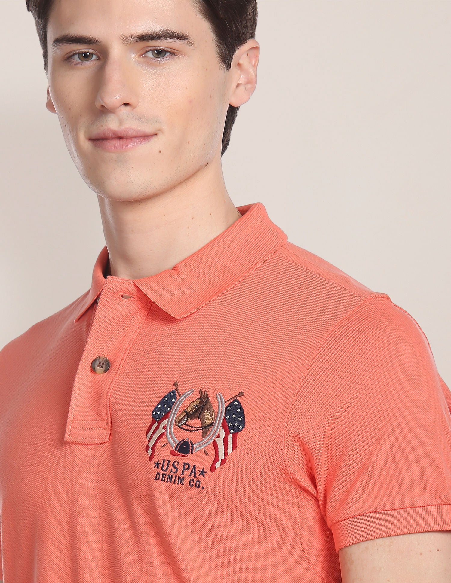 Cotton Solid Polo Shirt Peach - U.S. Polo Assn. India | Large