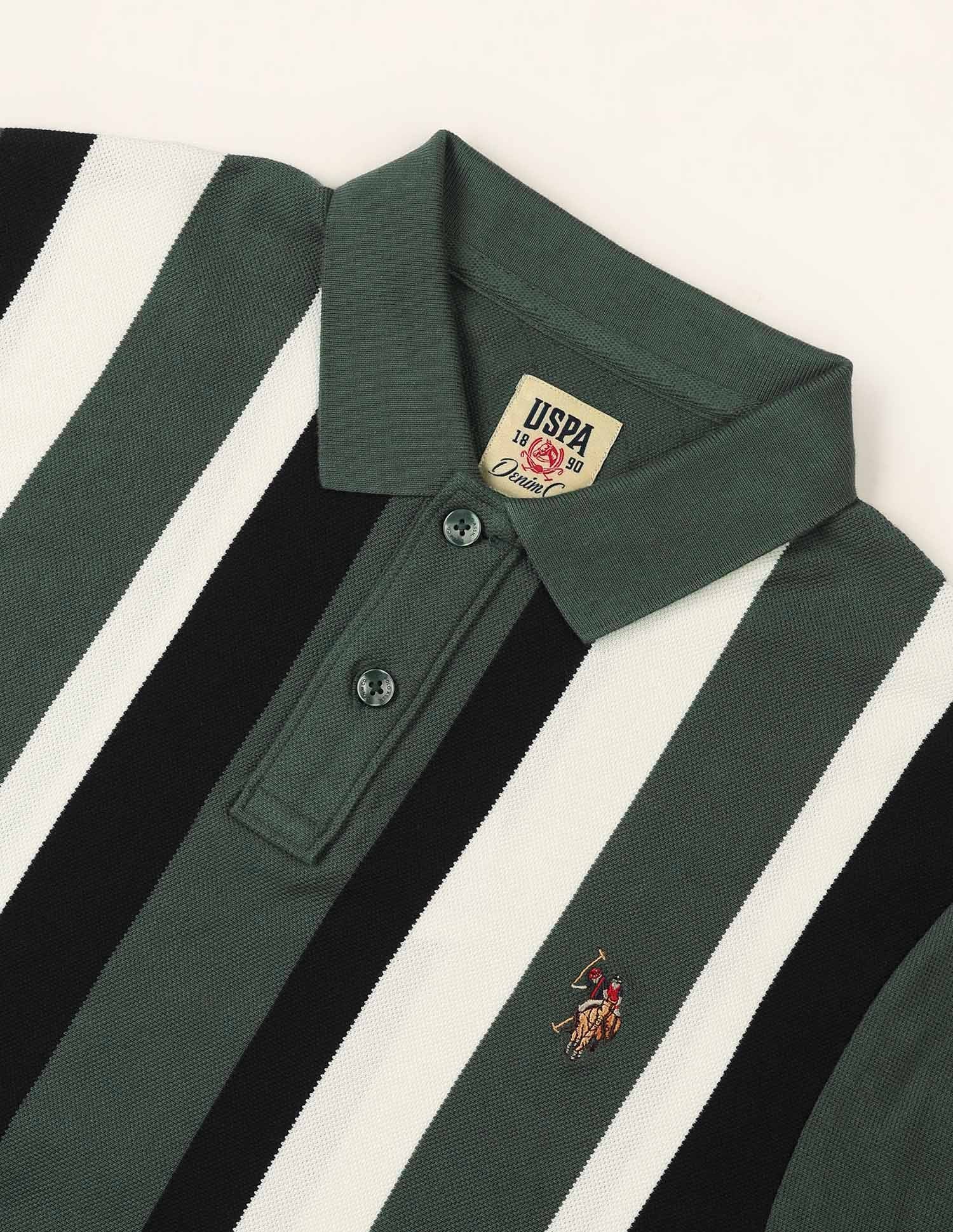 Vertical Striped Muscle Fit Polo Shirt Olive - U.S. Polo Assn. India | Large