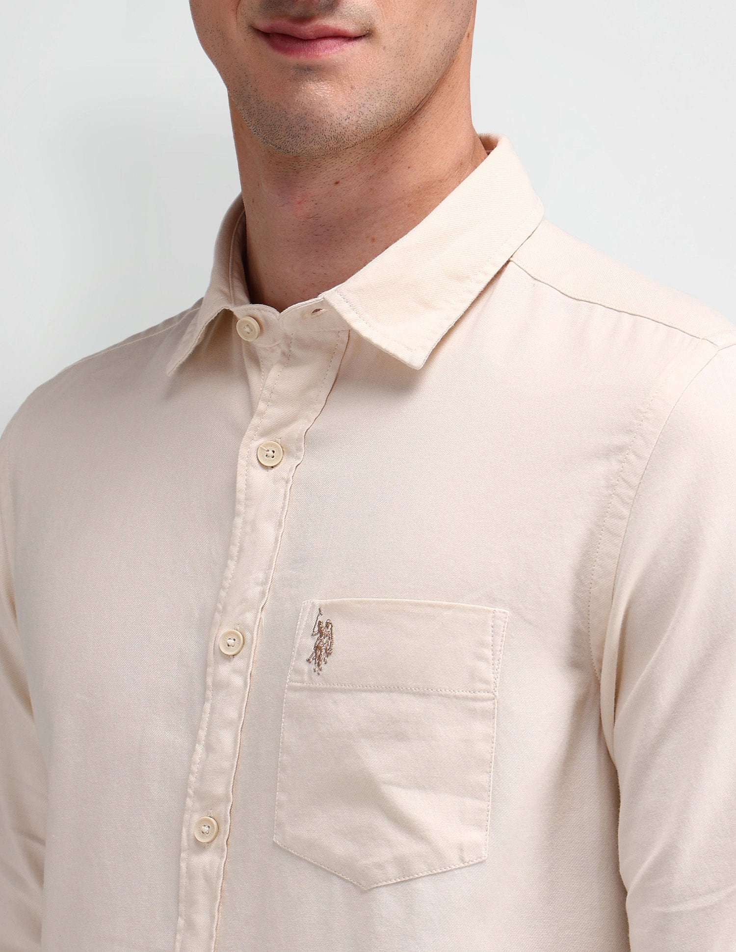 Slim Fit Solid Shirt Off-White - U.S. Polo Assn. India | Large