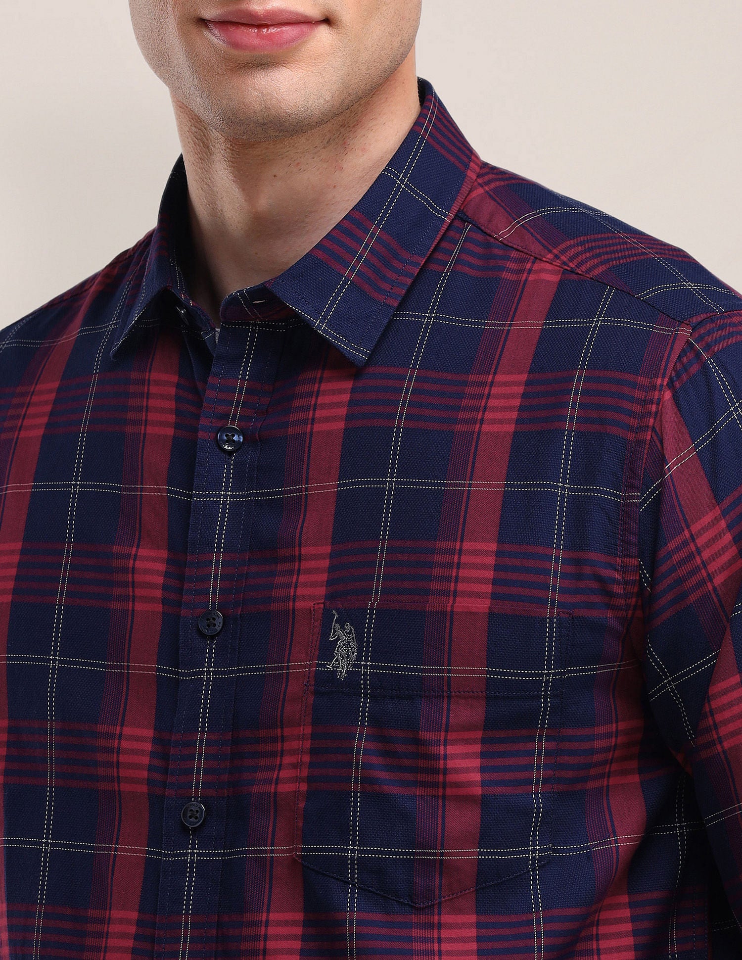 Tailored Fit Checked Shirt Navy - U.S. Polo Assn. India | Large