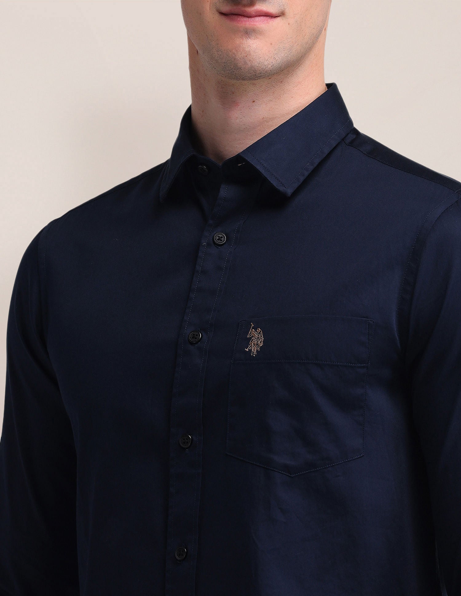 Solid Slim Fit Shirt Navy - U.S. Polo Assn. India | Large