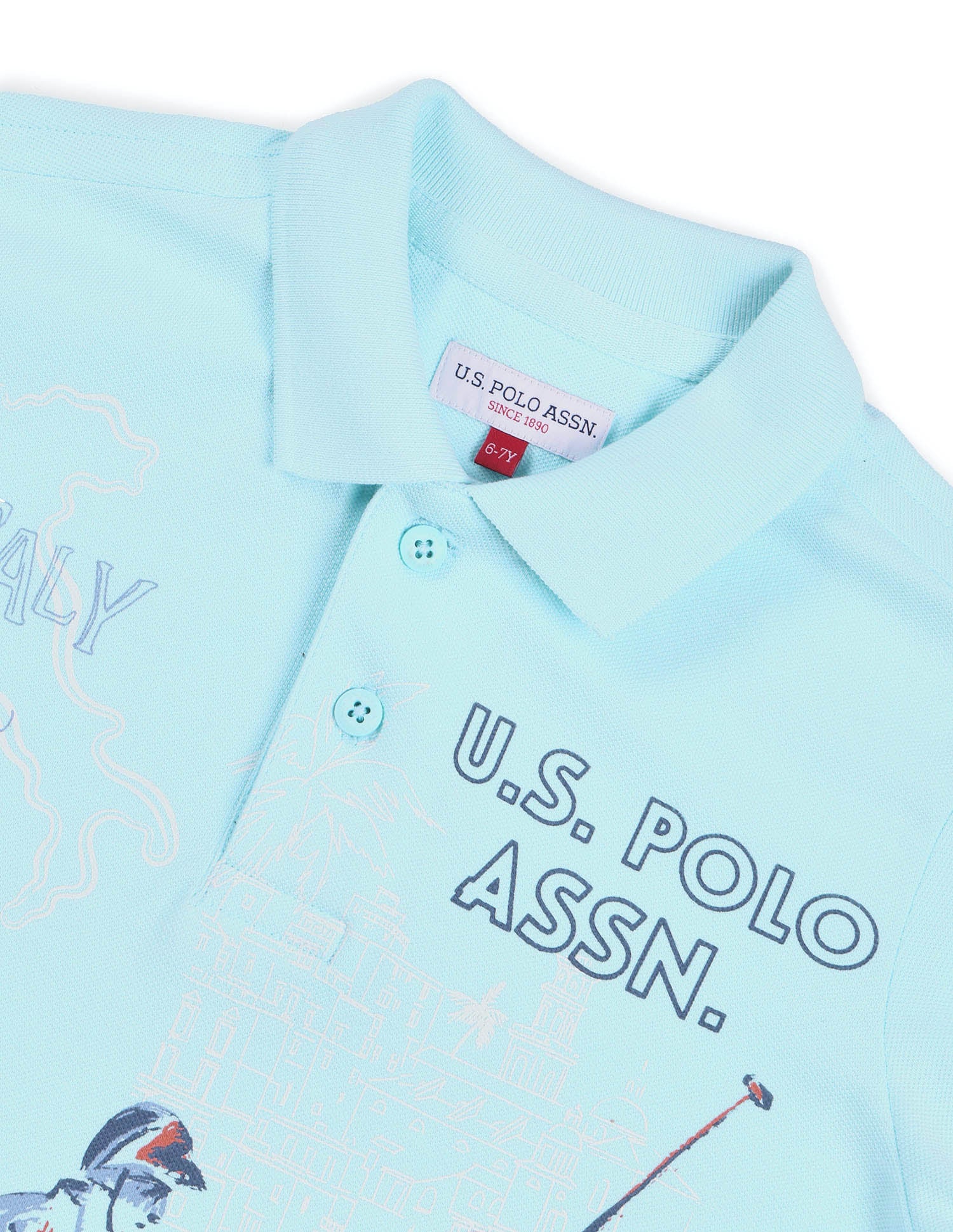 Boys Graphic Printed Pure Cotton Polo Shirt Light Blue - U.S. POLO ASSN. | Large