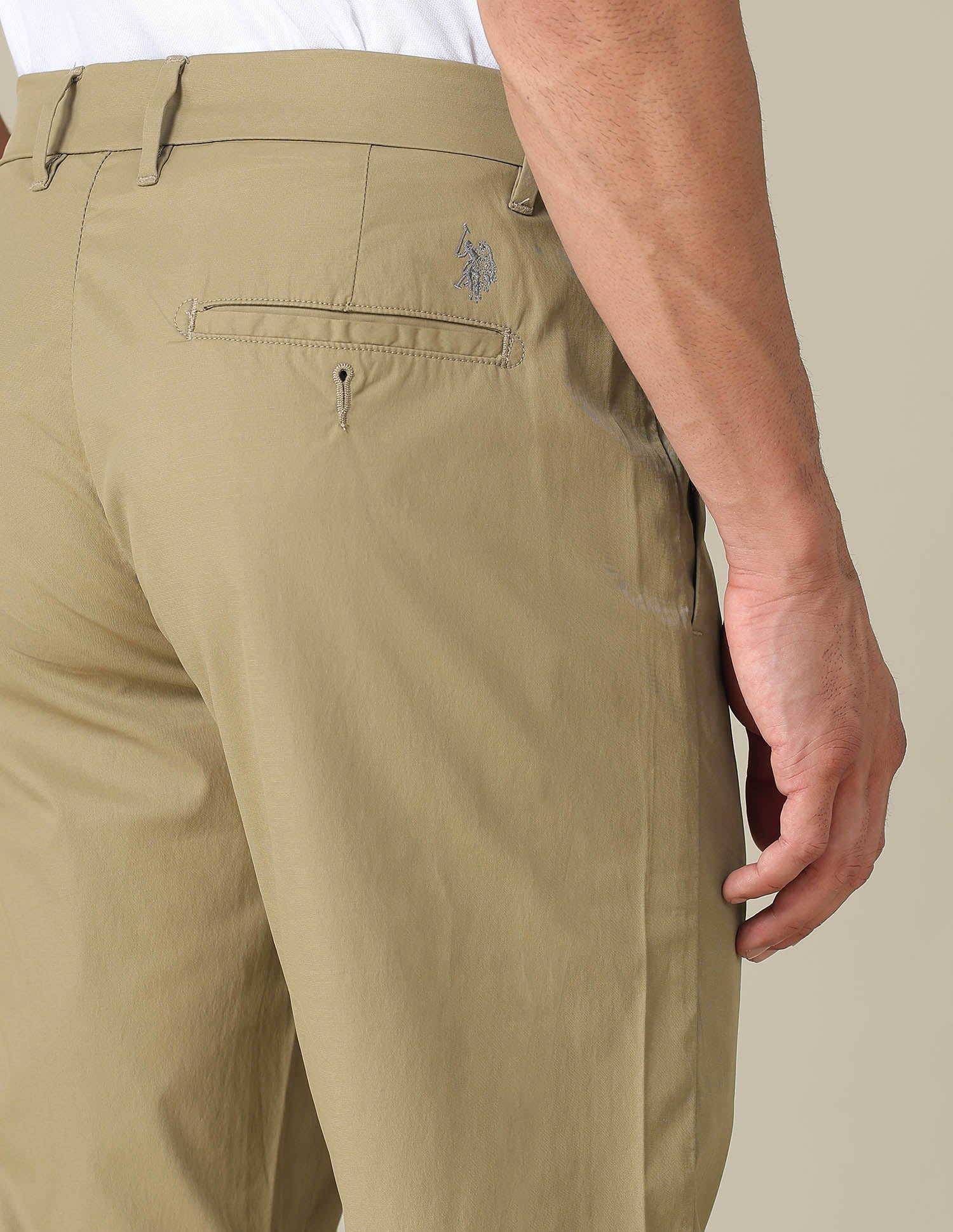 Austin Slim Fit Mid Rise Trousers Khaki - U.S. POLO ASSN. | Large