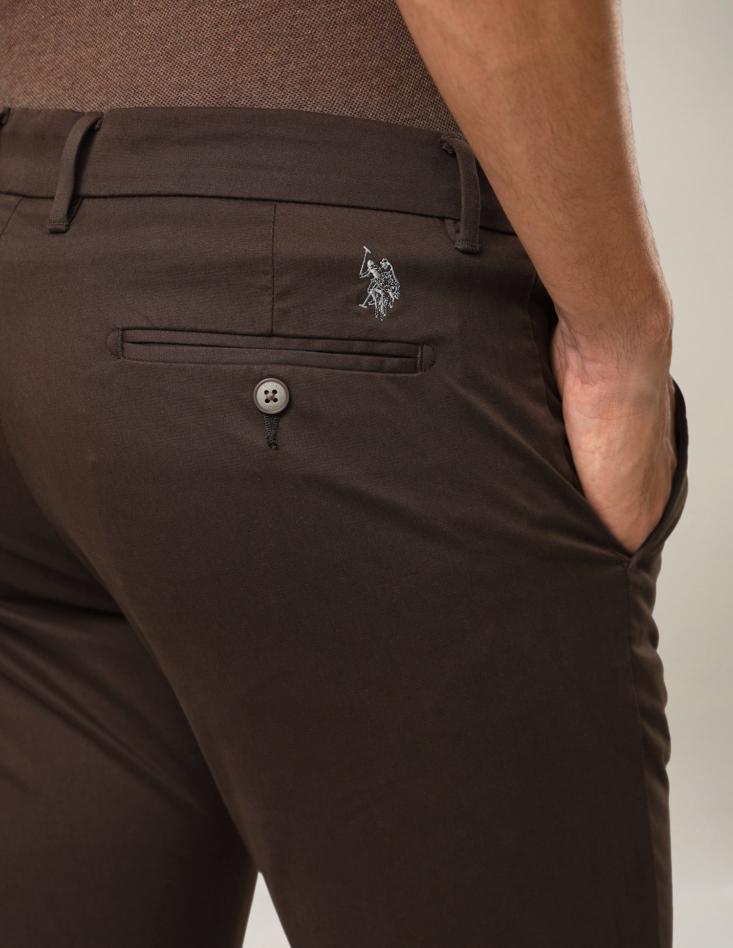 Denver Slim Fit Dobby Trousers Dark Brown - U.S. Polo Assn. India | Large