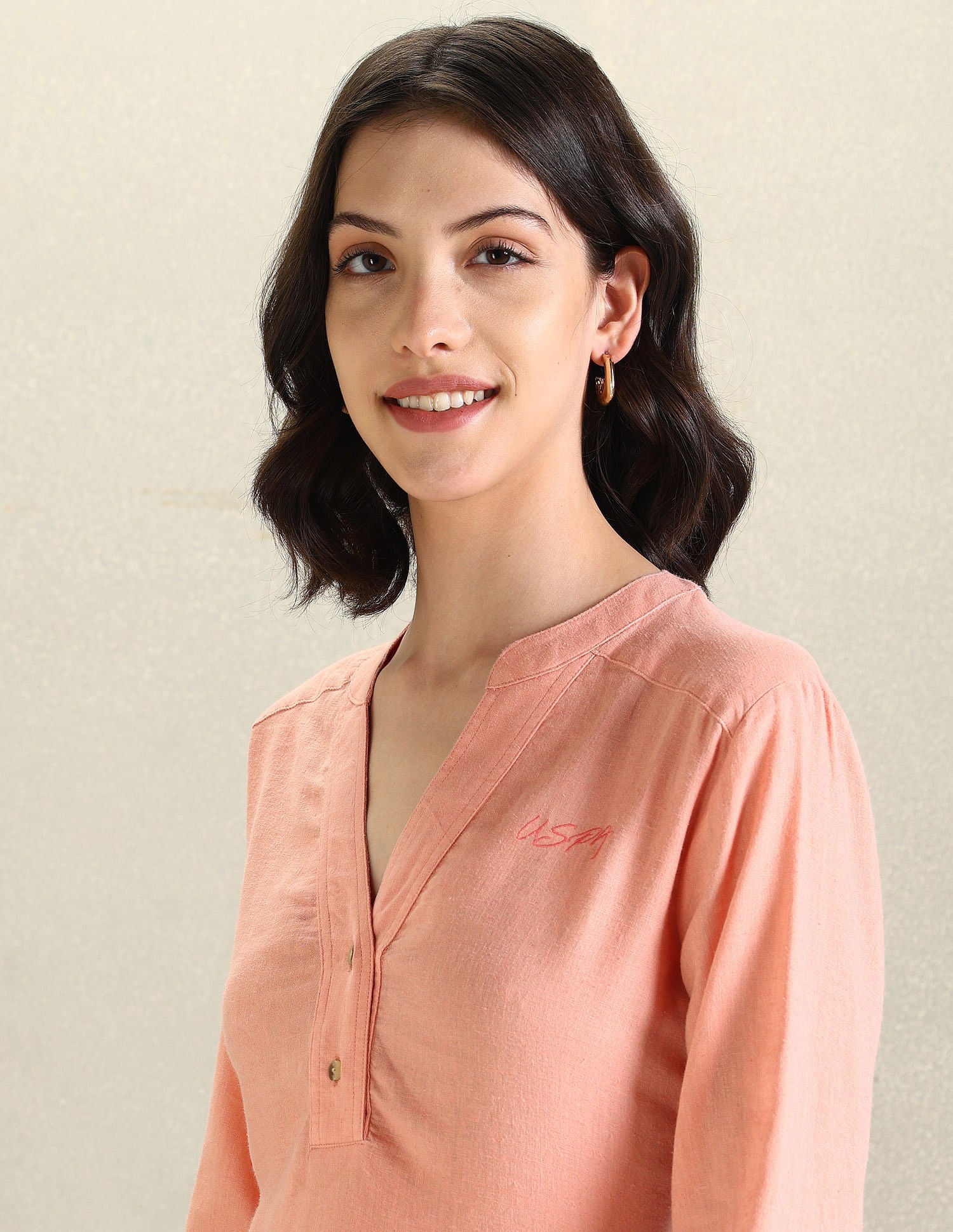 Solid Linen Tunic Top Peach - U.S. Polo Assn. India | Large