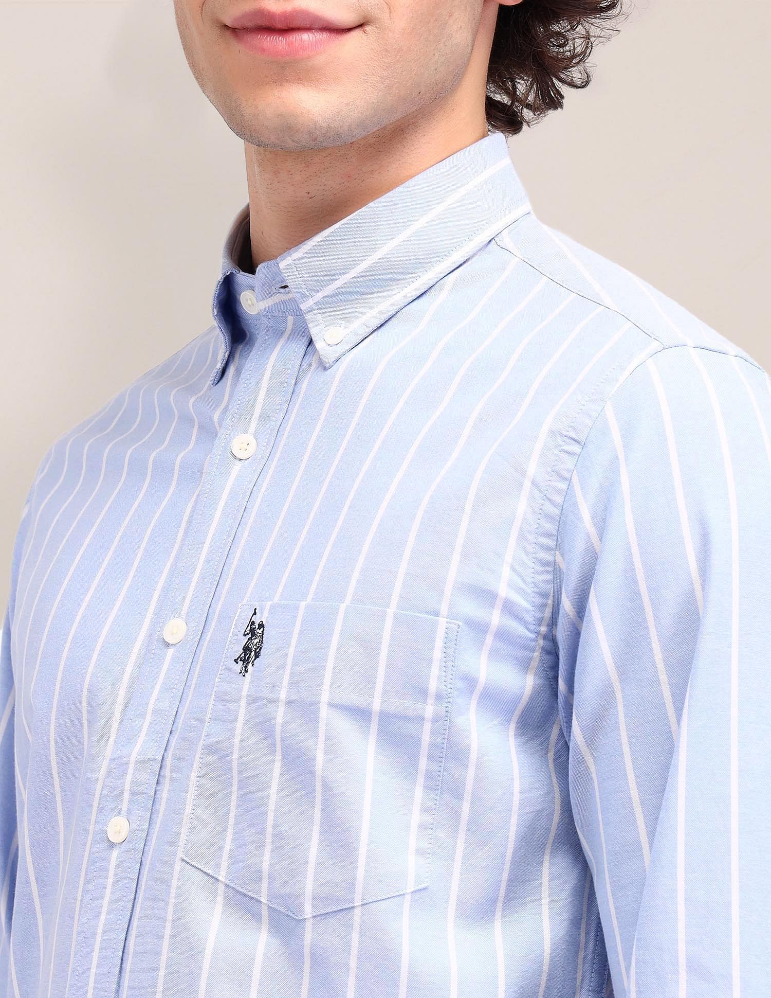 Striped Oxford Tailored Fit Shirt Blue - U.S. Polo Assn. India | Large