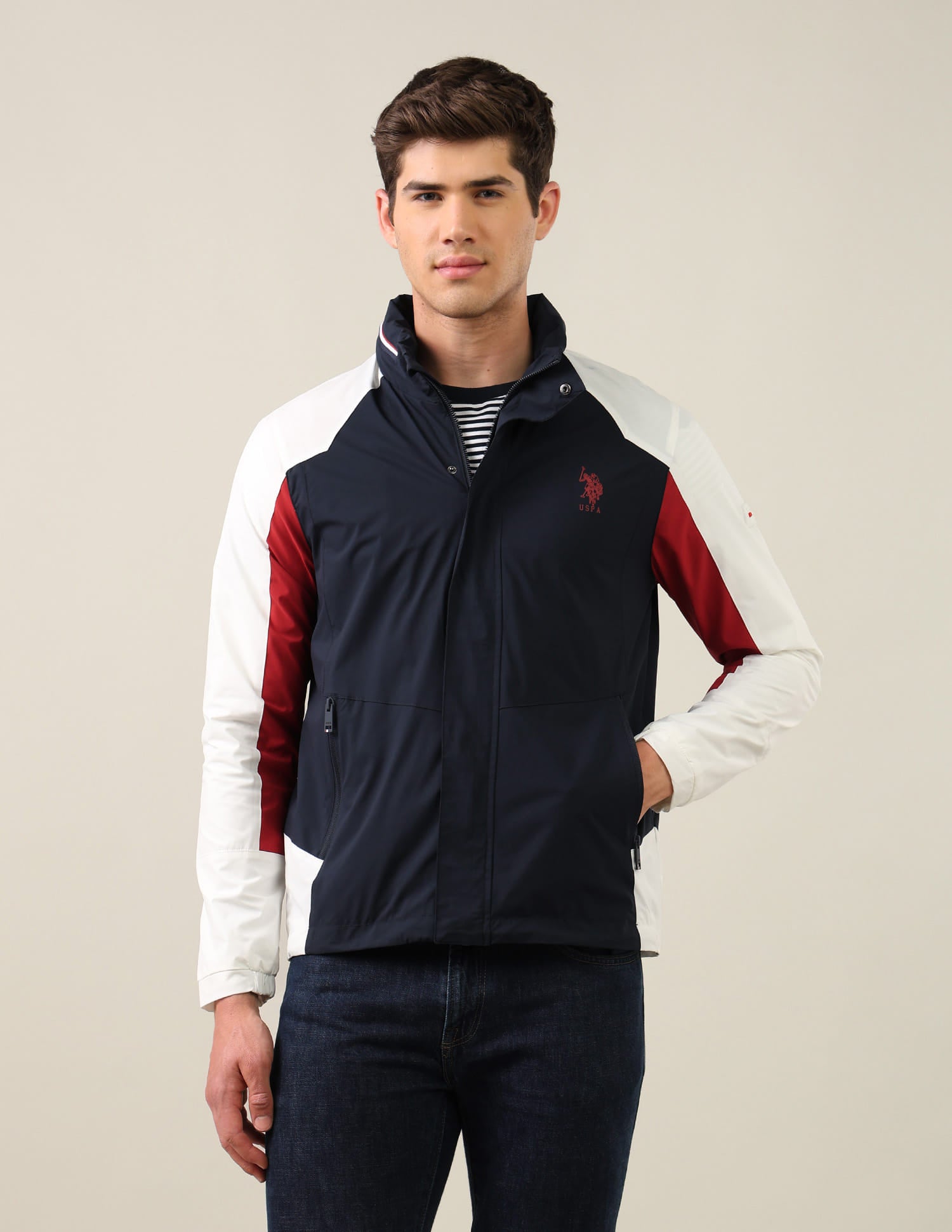 Colour Blocked Regular Fit Jacket Navy - U.S. Polo Assn. India | Large