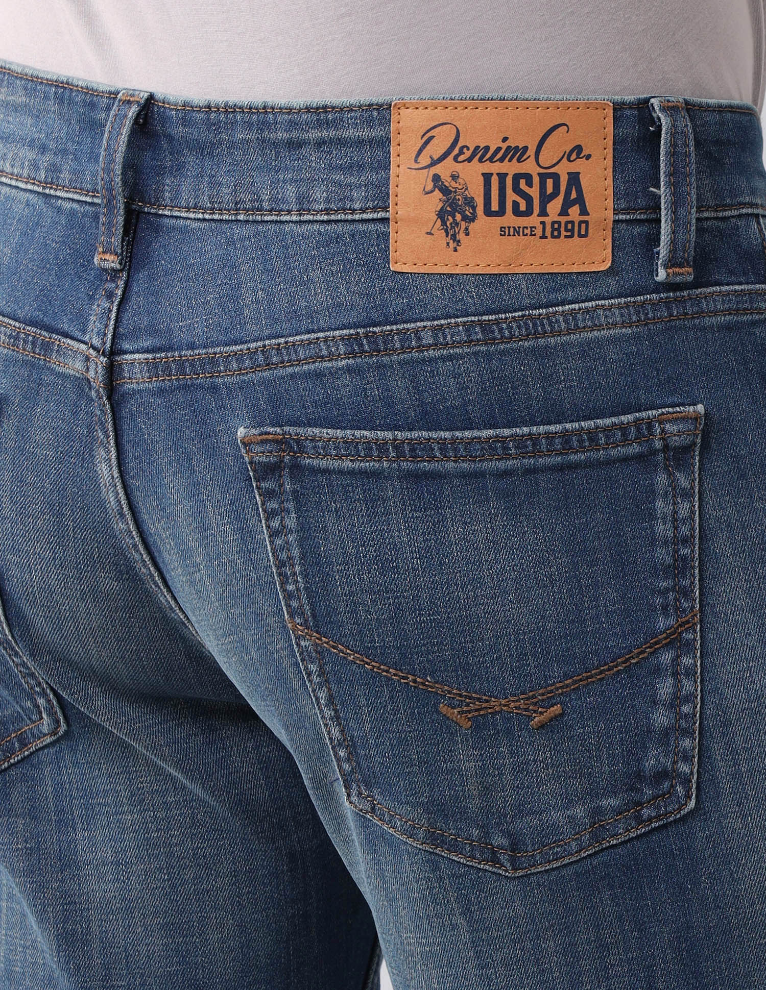 Brandon Slim Tapered Blue Jeans Mid Wash - U.S. Polo Assn. India | Large