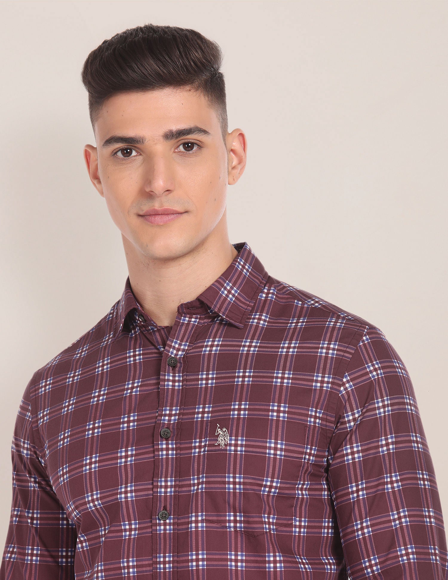 Spread Collar Twill Shirt Maroon - U.S. Polo Assn. India | Large