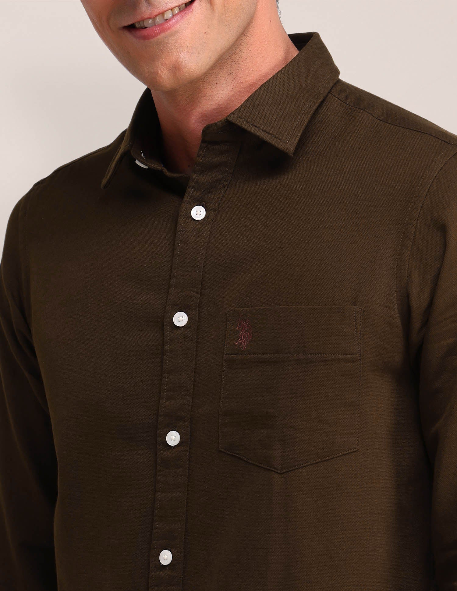 Solid Pattern Dobby Shirt Brown - U.S. Polo Assn. India | Large