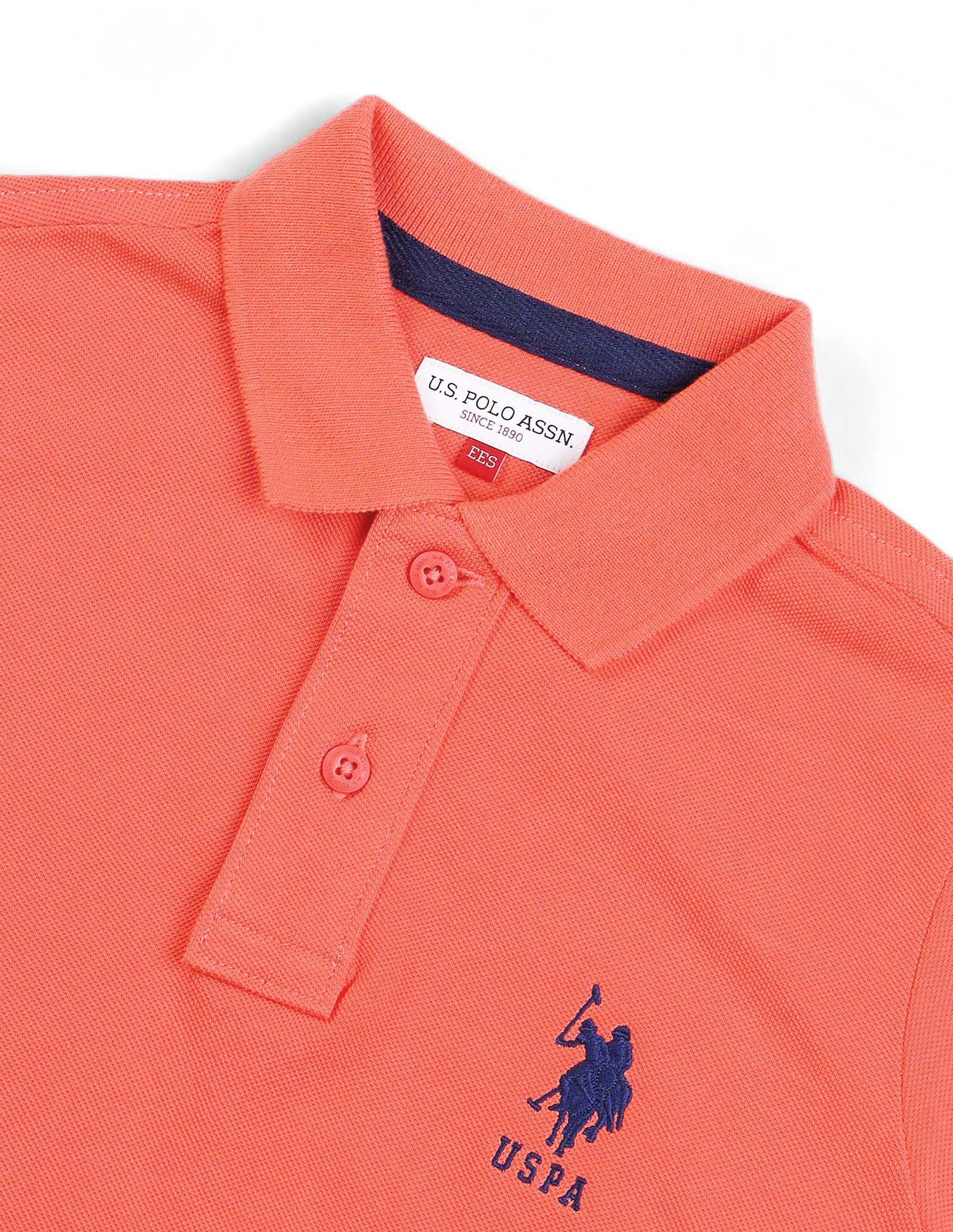 Ribbed Collar Cotton Polo Shirt Coral - U.S. Polo Assn. India | Large