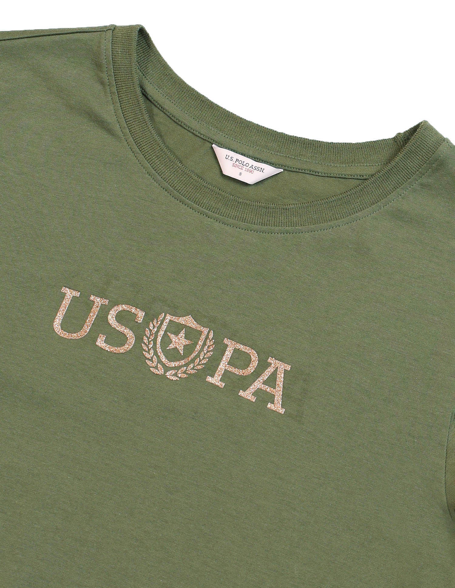 Brand Printed Regular Fit T-Shirt Light Olive - U.S. POLO ASSN. | Large