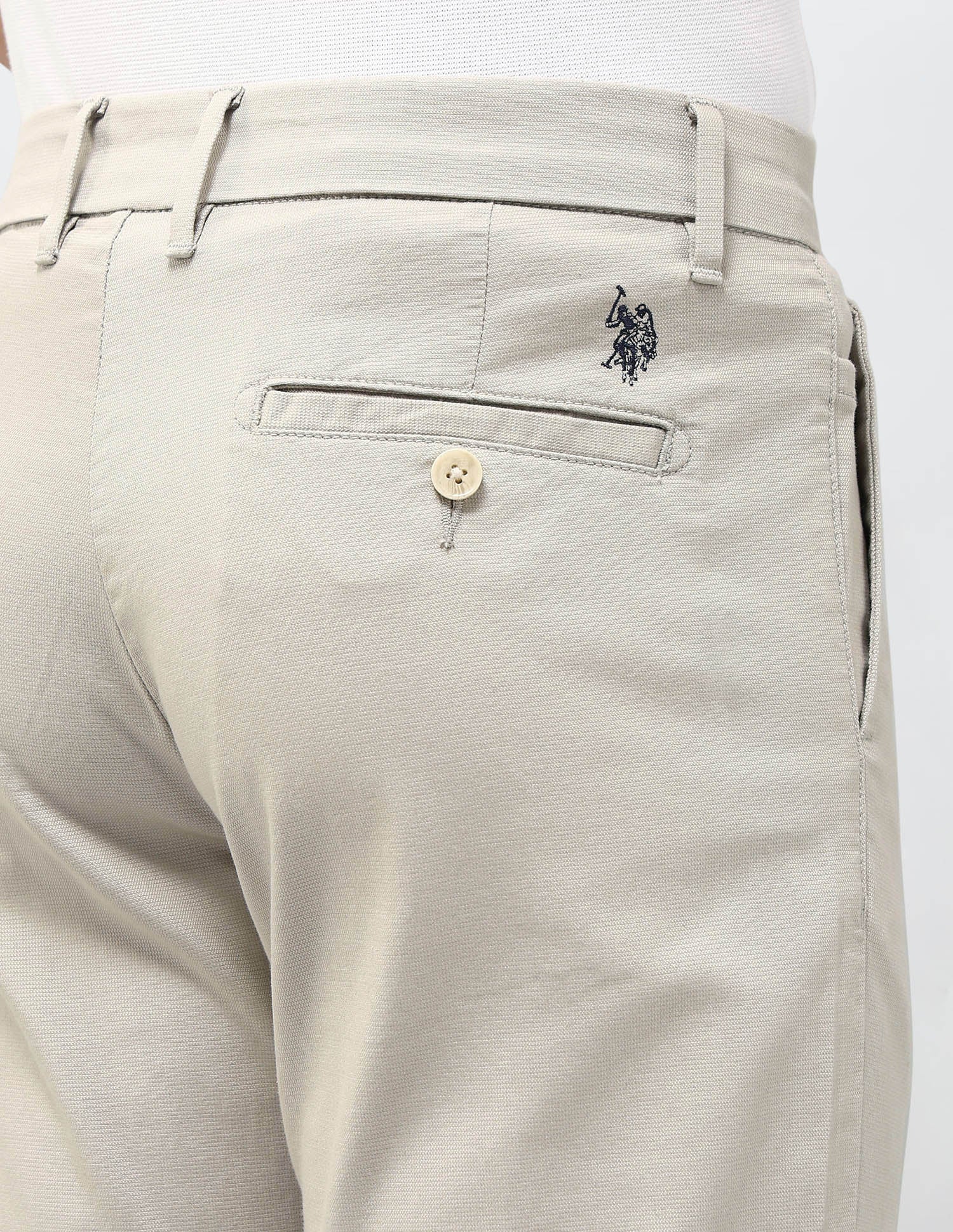 Textured Austin Slim Fit Trousers Ecru - U.S. POLO ASSN. | Large