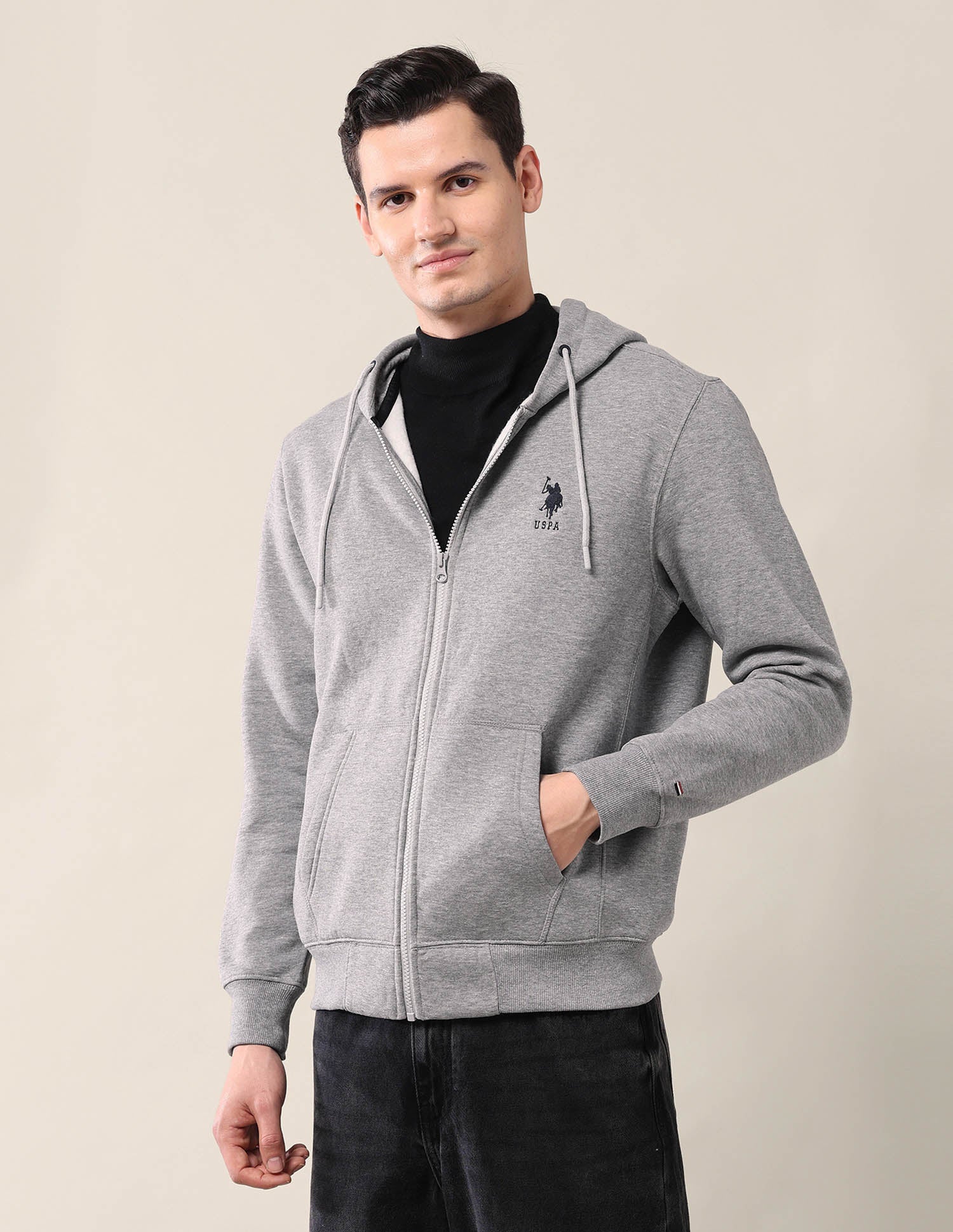 Solid Hooded Sweatshirt Grey Mel - U.S. Polo Assn. India | Large